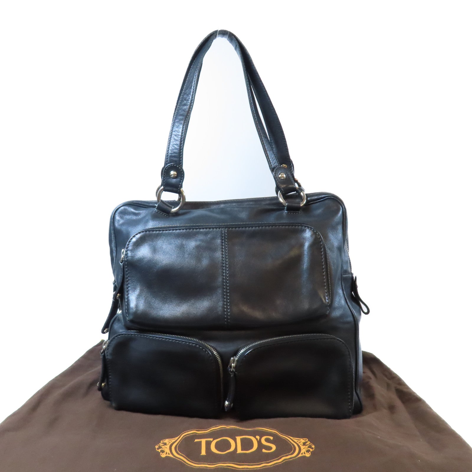 TOD’S 牛皮皮革Shoulder Bag銀扣肩背袋黑色