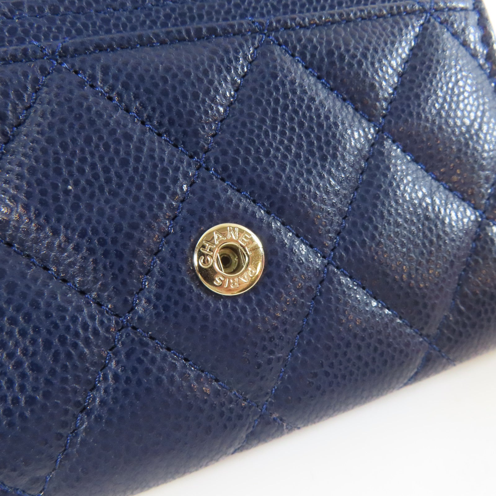 CHANEL 菱格Caviar皮革Card Case銀扣藍色