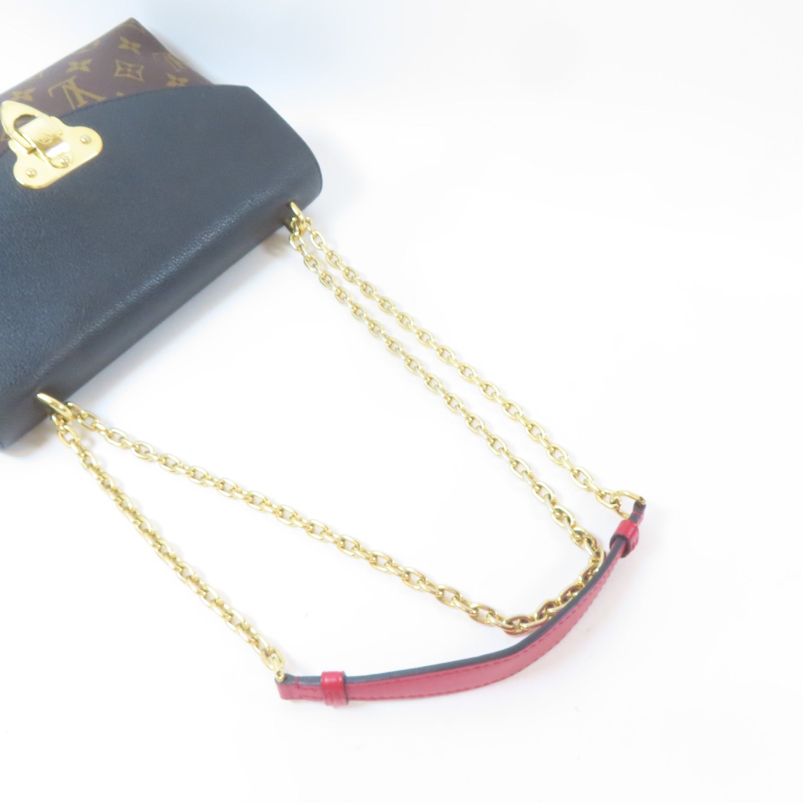 LOUIS VUITTON 【激減優惠】Monogram Saint Placide金扣鏈帶肩背袋啡色/黑色
