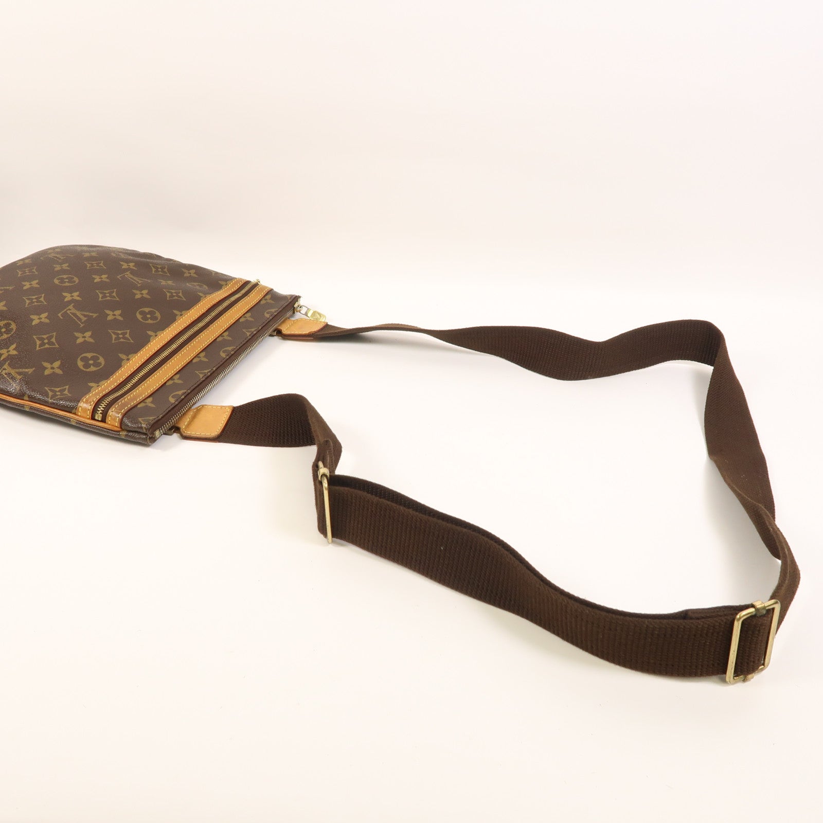 LOUIS VUITTON Monogram Pochette Bosphore金扣肩背袋棕色