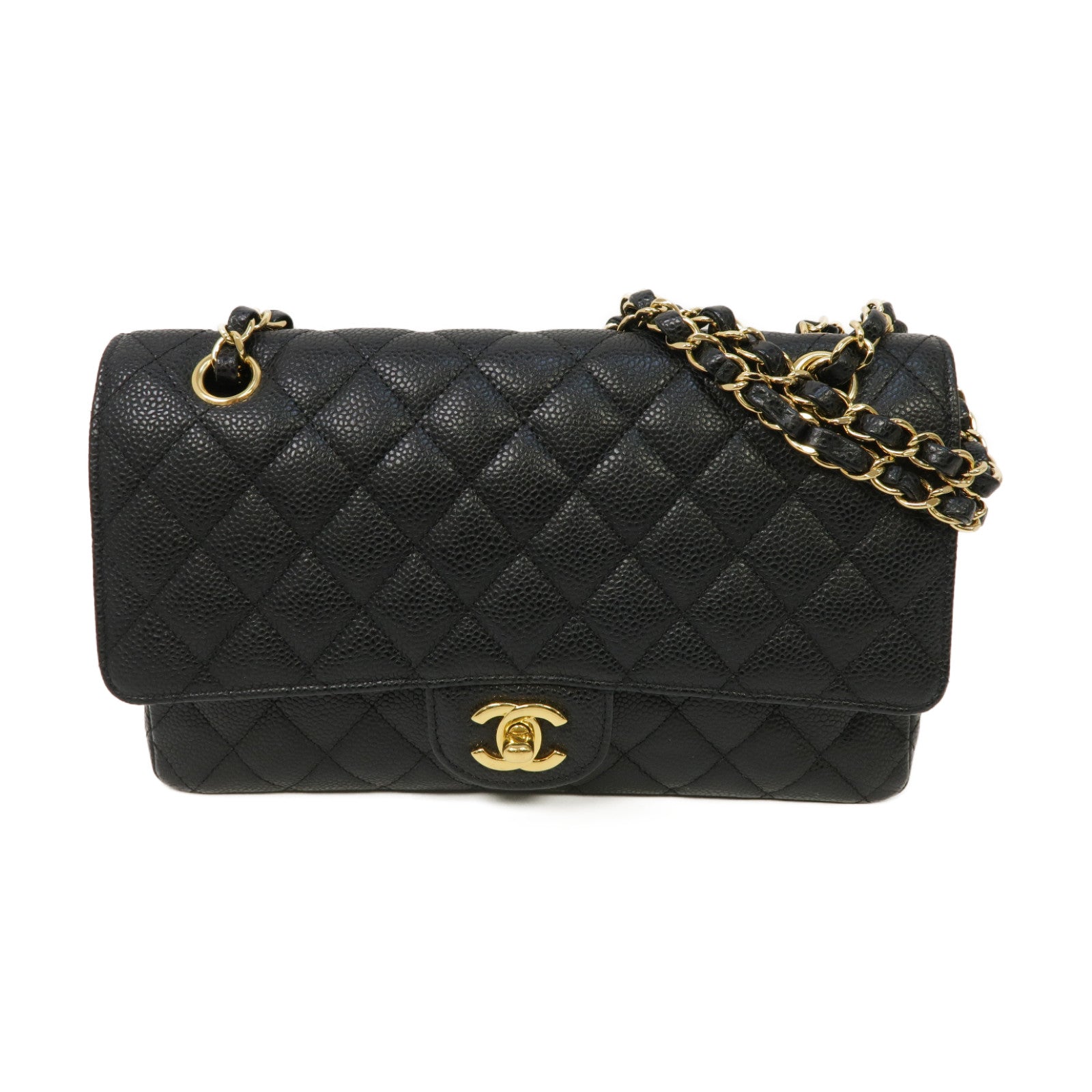 CHANEL 菱格Caviar皮革Classic 25 Chain Shoulder Bag金扣肩背袋黑色