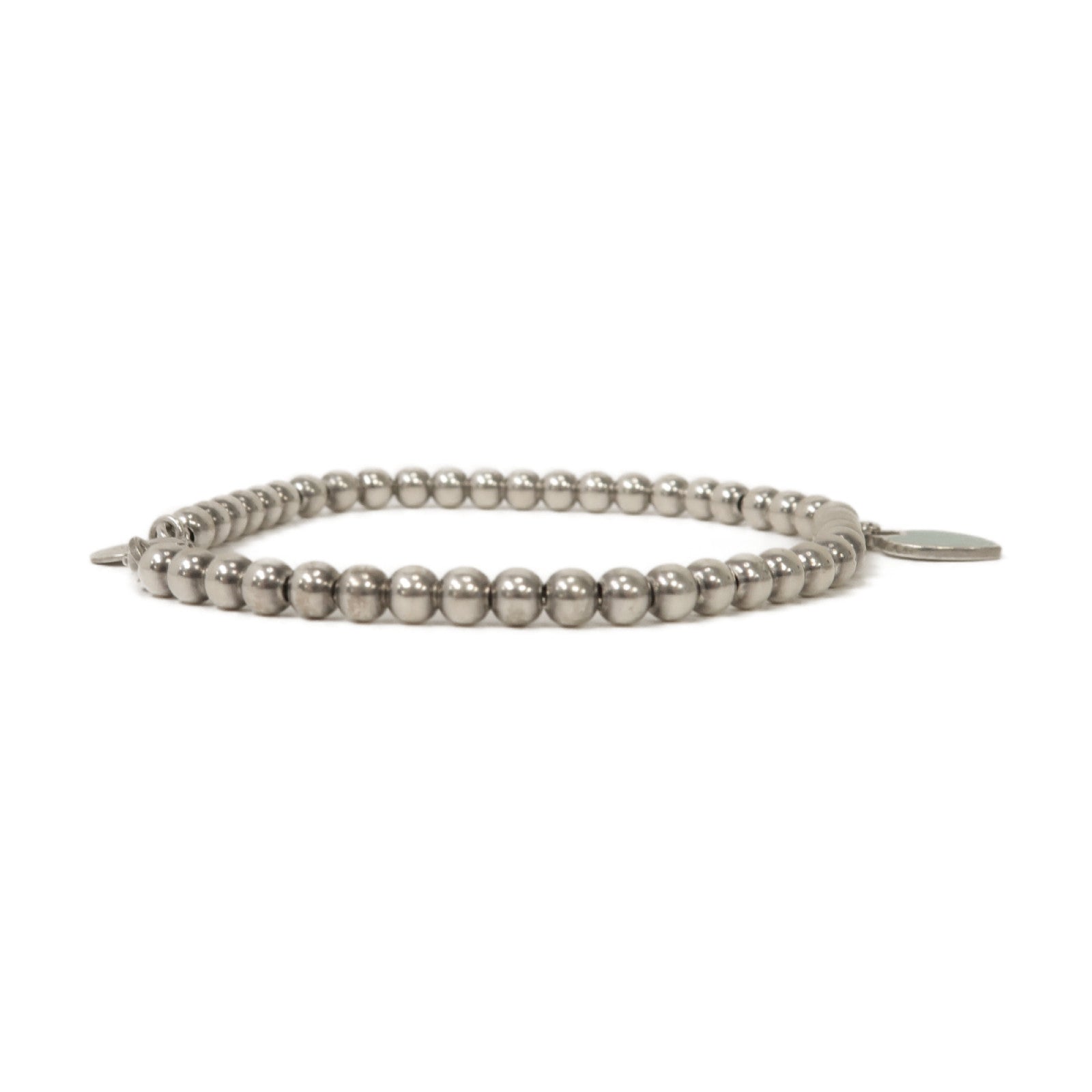TIFFANY＆CO 925純銀Heart Tag Bead Bracelet銀扣手鏈銀色/藍色