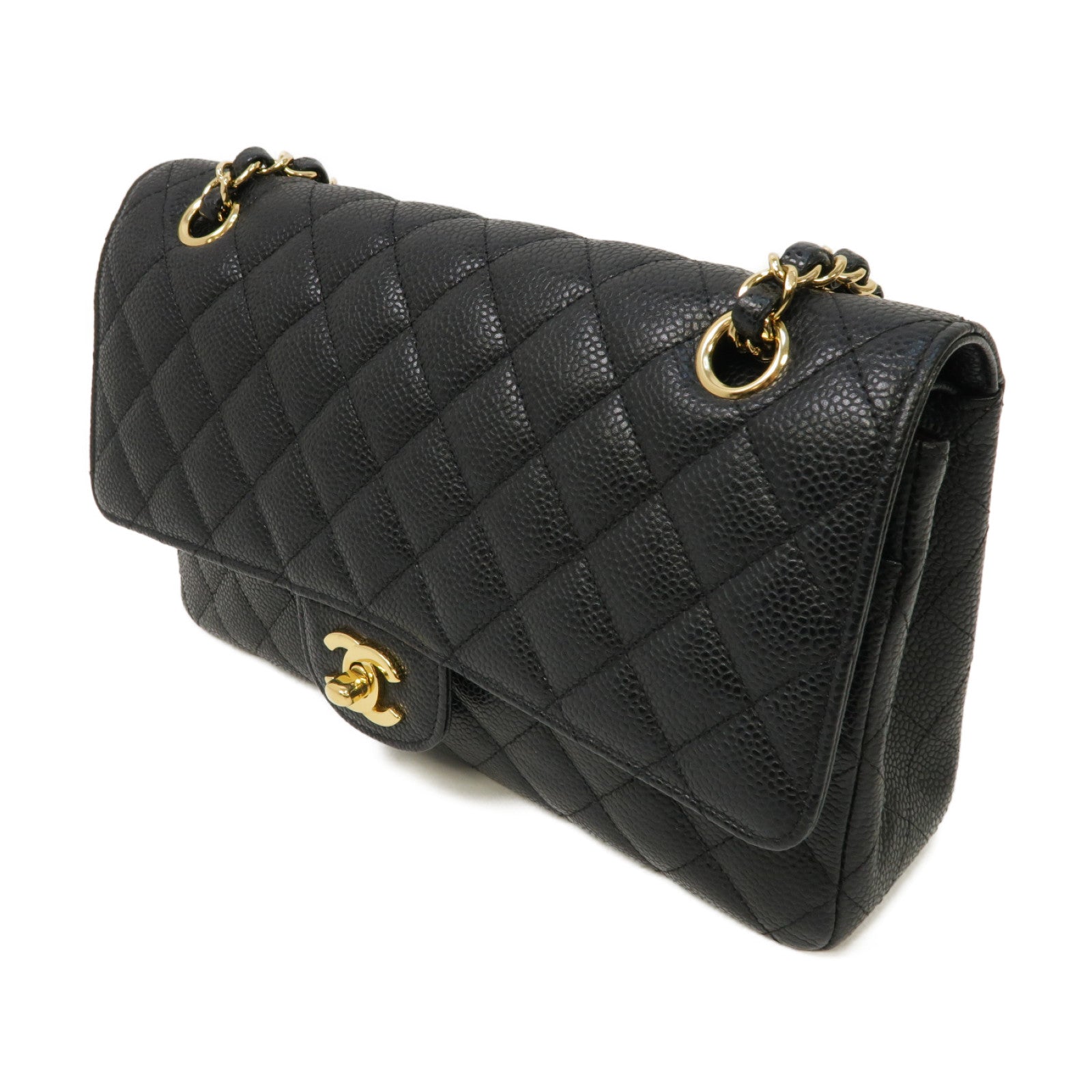 CHANEL 菱格Caviar皮革Classic 25 Chain Shoulder Bag金扣肩背袋黑色