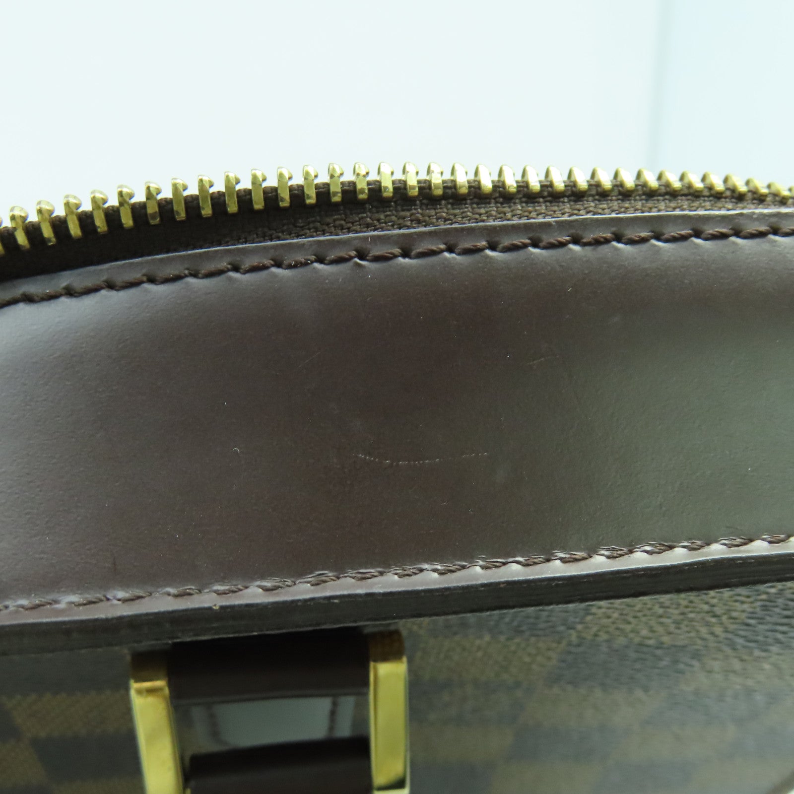 LOUIS VUITTON Damier Sac Plat PM金扣手挽袋啡色