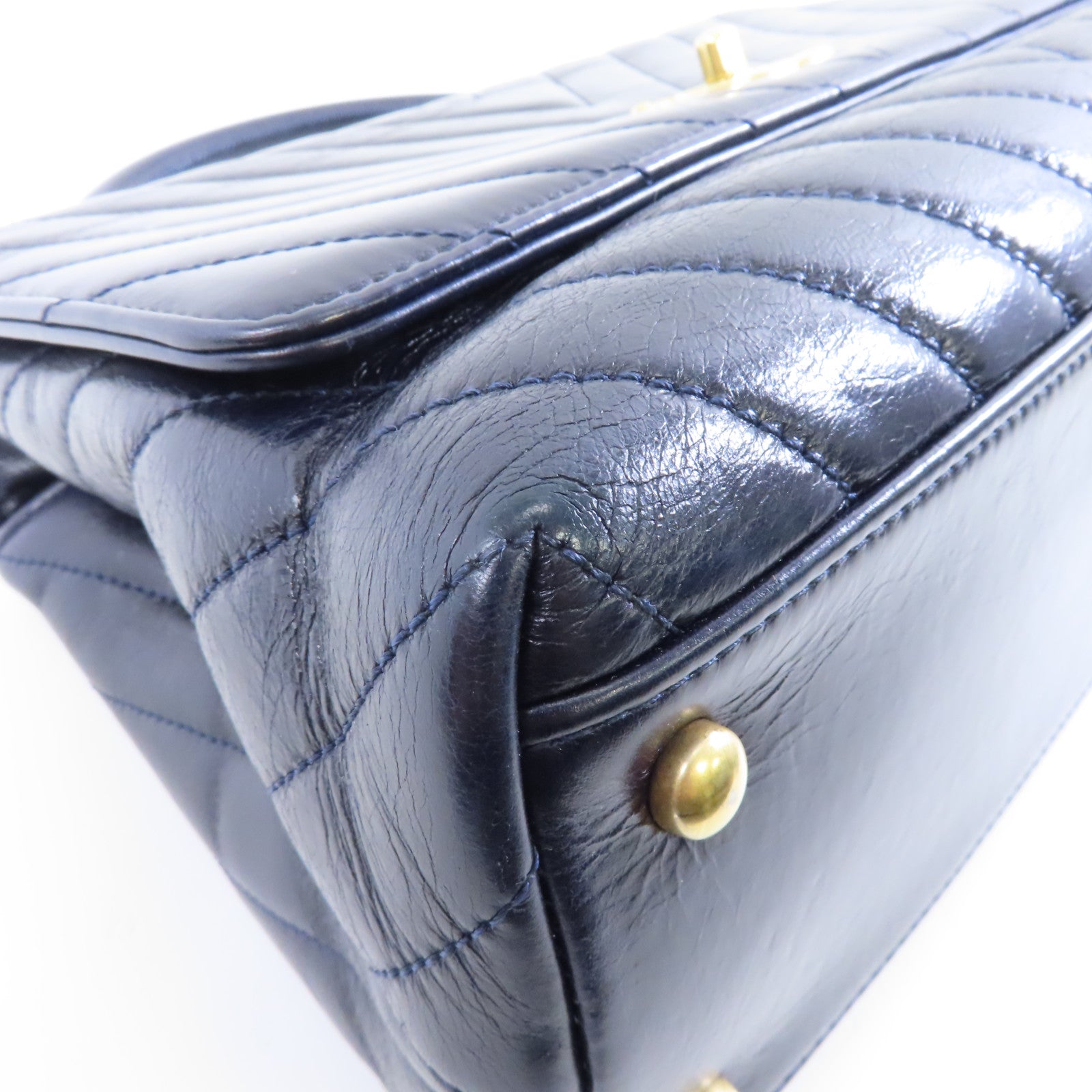CHANEL 牛皮皮革CoCo Handle Midium金扣手挽肩背兩用袋藍色