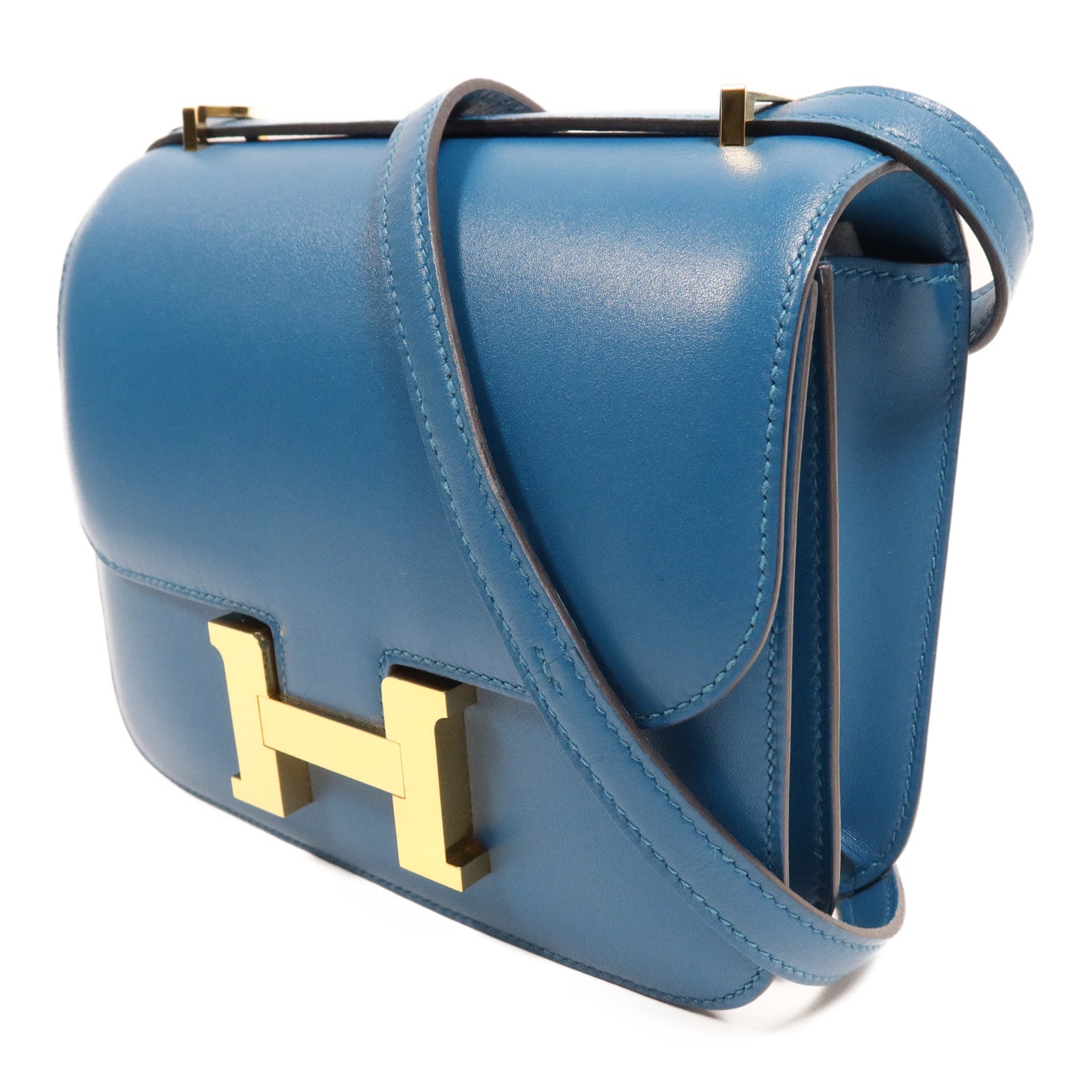 HERMES 【激減優惠】Tadelakt皮革Constance Mini金扣肩背袋Bleu Izmir
