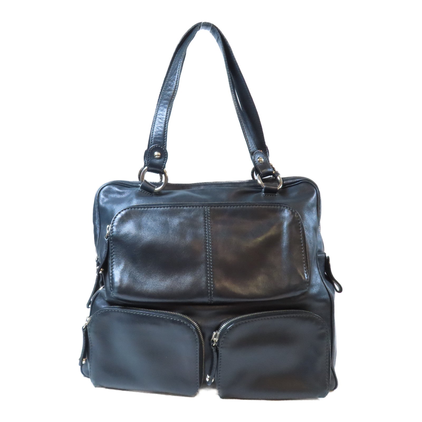 TOD’S 牛皮皮革Shoulder Bag銀扣肩背袋黑色