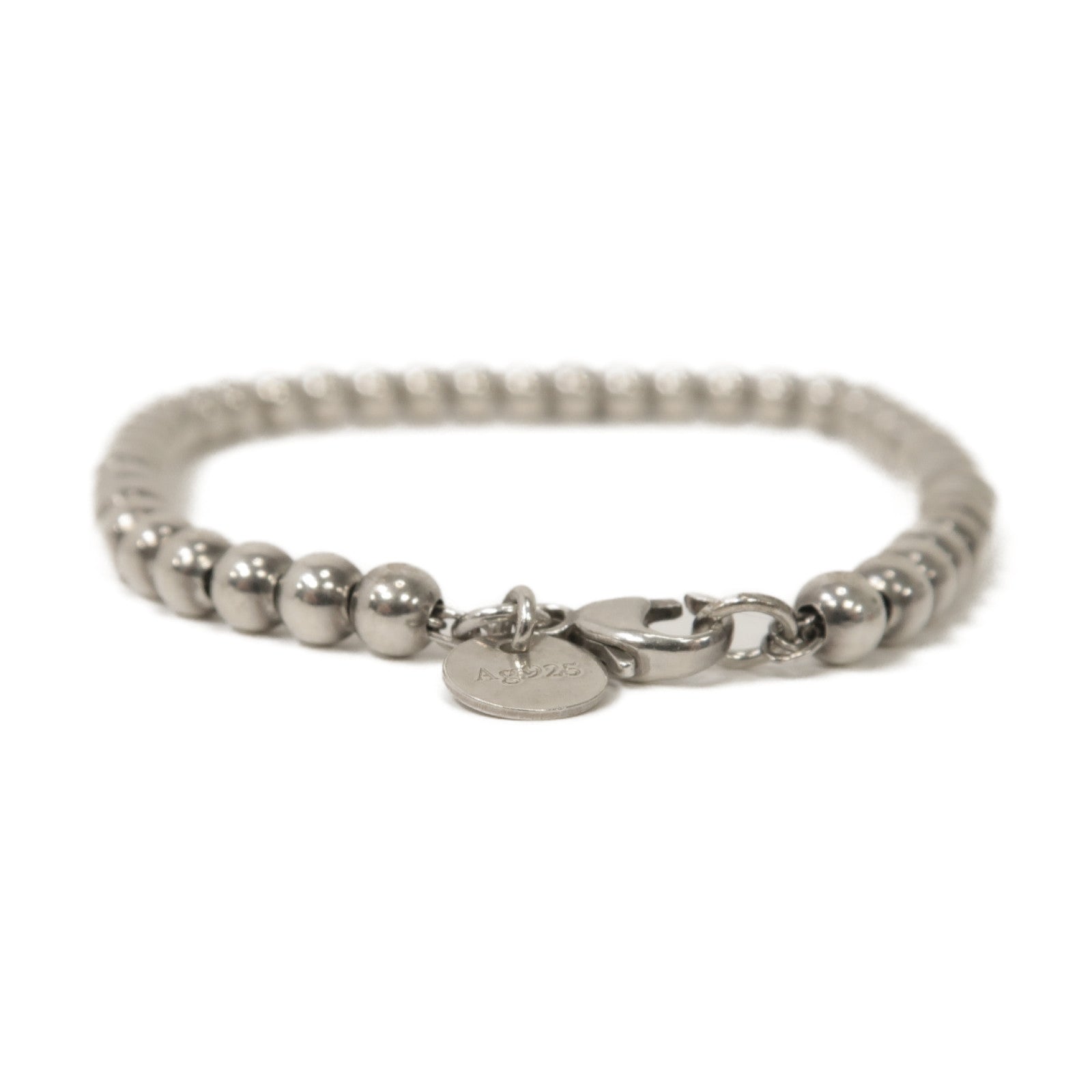 TIFFANY＆CO 925純銀Heart Tag Bead Bracelet銀扣手鏈銀色/藍色