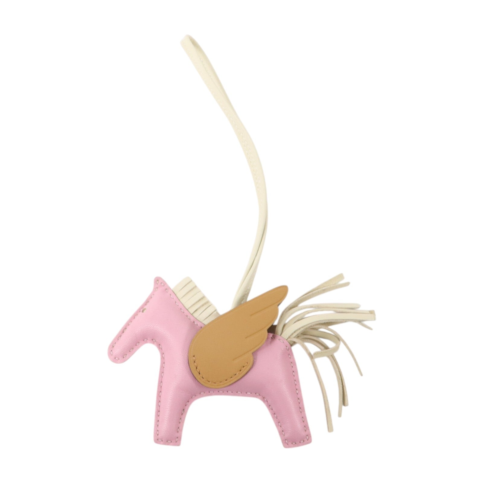 HERMES Milo皮革/Swift皮革Rodeo Pegase PM掛飾Mauve Sylvestre/Craie/Chai