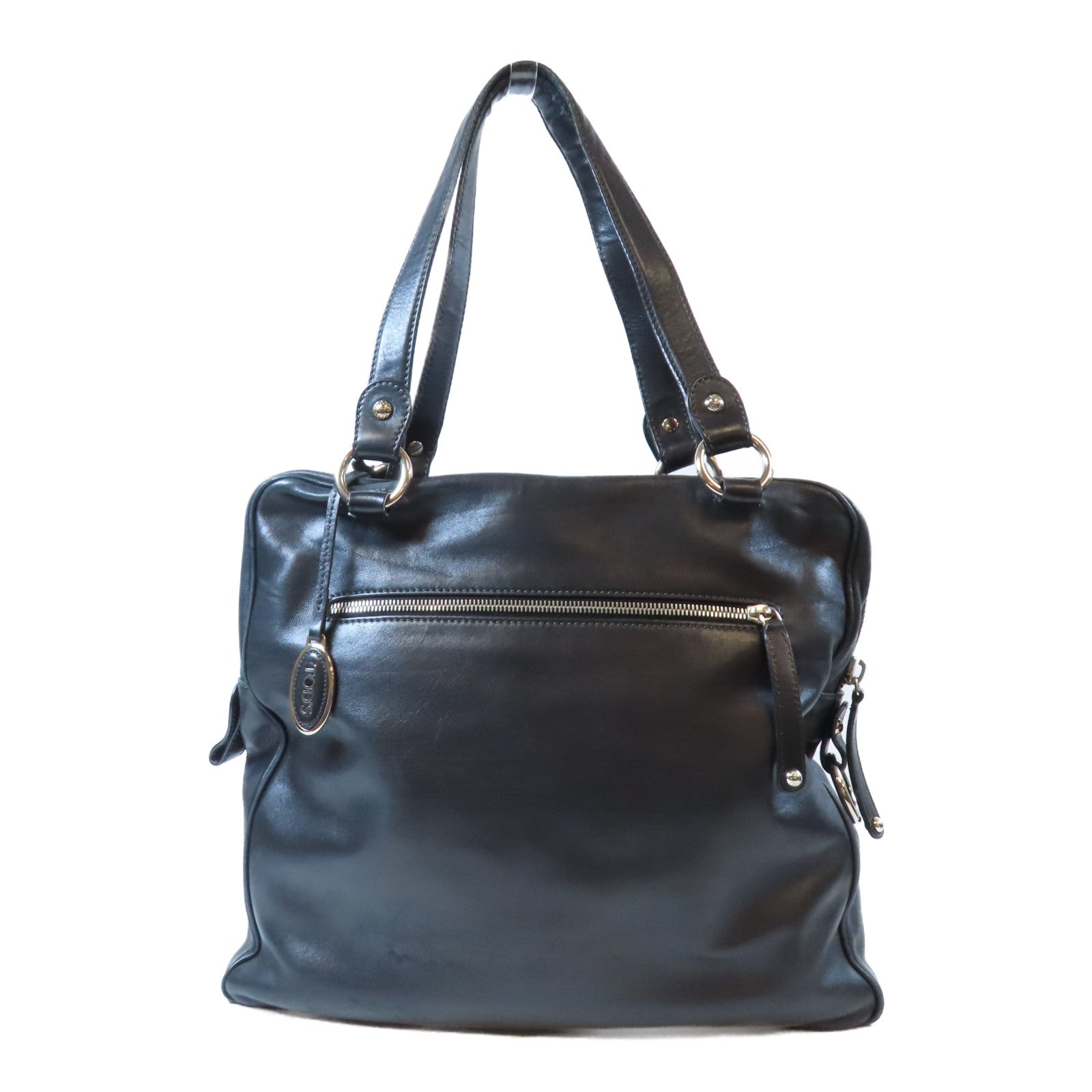 TOD’S 牛皮皮革Shoulder Bag銀扣肩背袋黑色