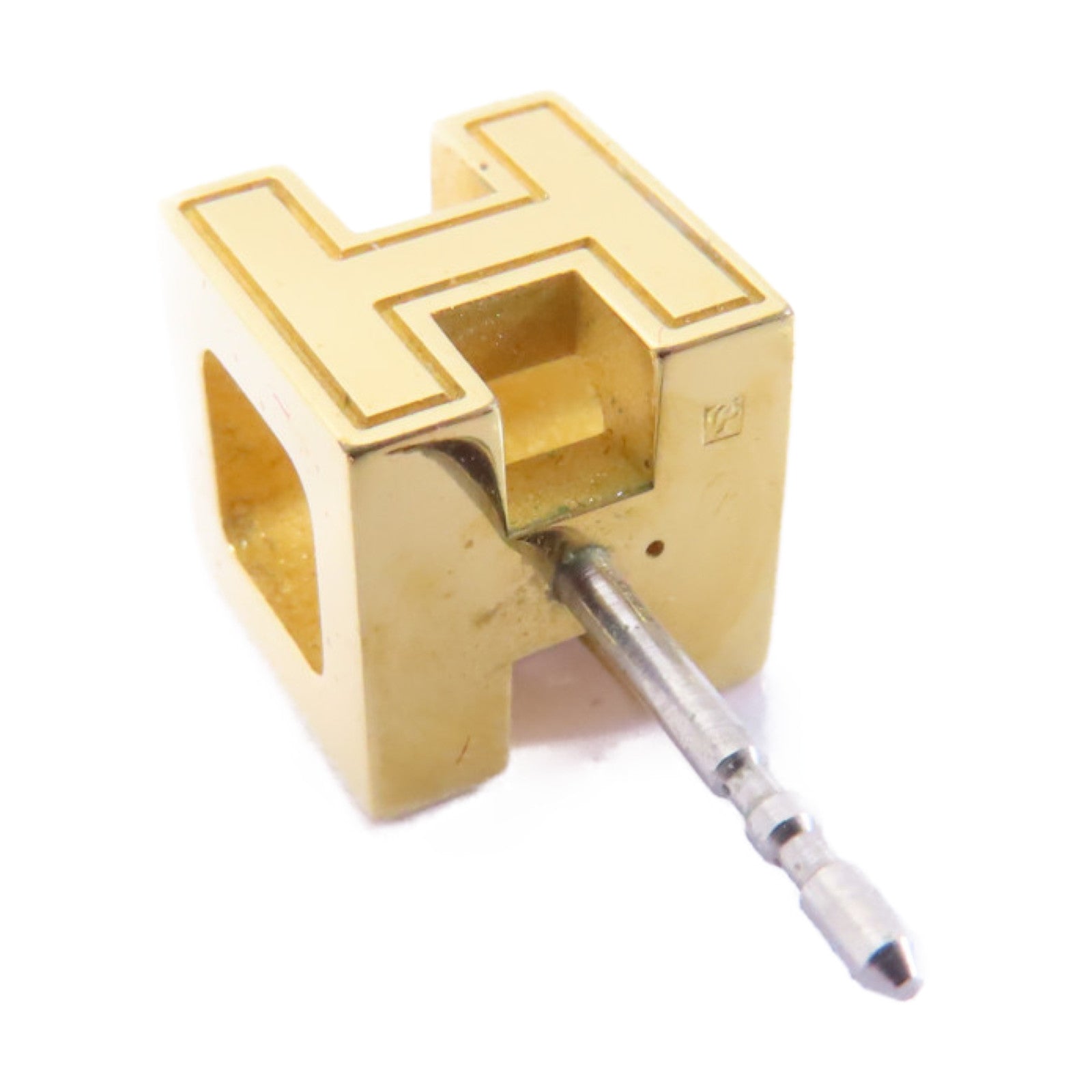 HERMES 金屬Cube H Earrings耳環金色/粉紅色