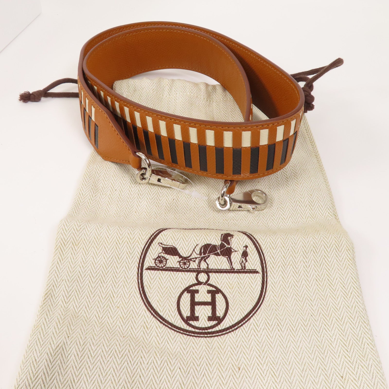 HERMES Epsom皮革Shoulder Strap銀扣肩帶Gold