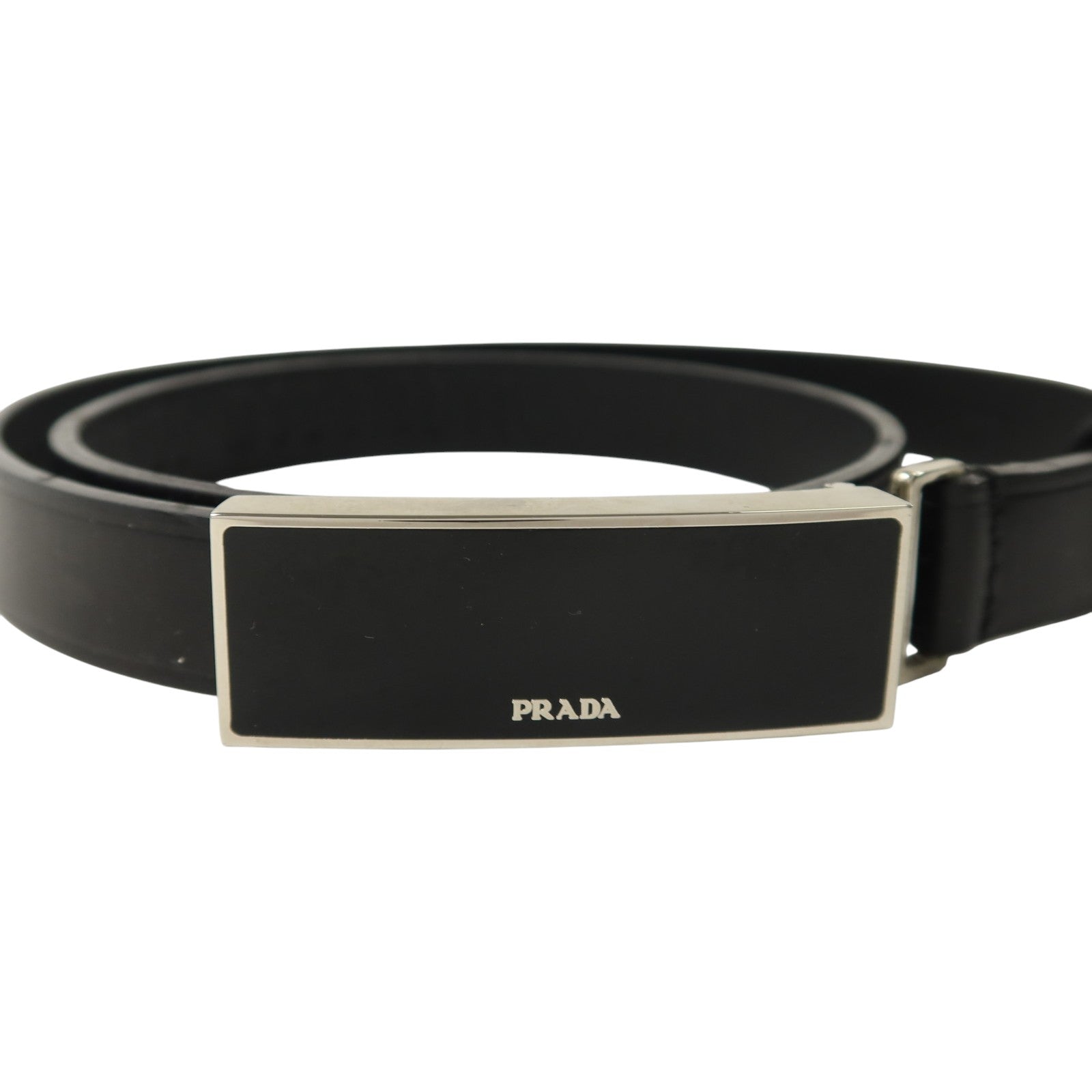 PRADA 牛皮皮革Saffiano Belt 70cm銀扣皮帶