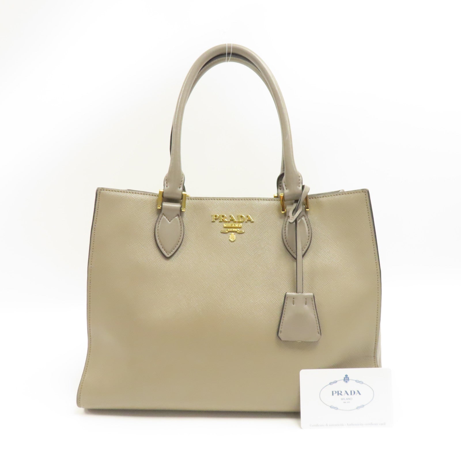 PRADA 牛皮皮革Saffiano Leather Lux Convertible Tote Bag金扣肩背袋灰色