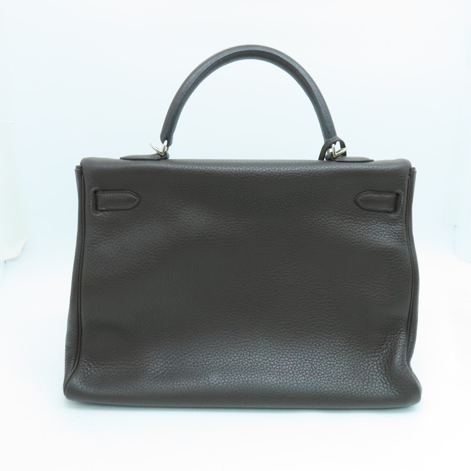 HERMES Clemence皮革Kelly35手挽肩背两用袋银扣啡色