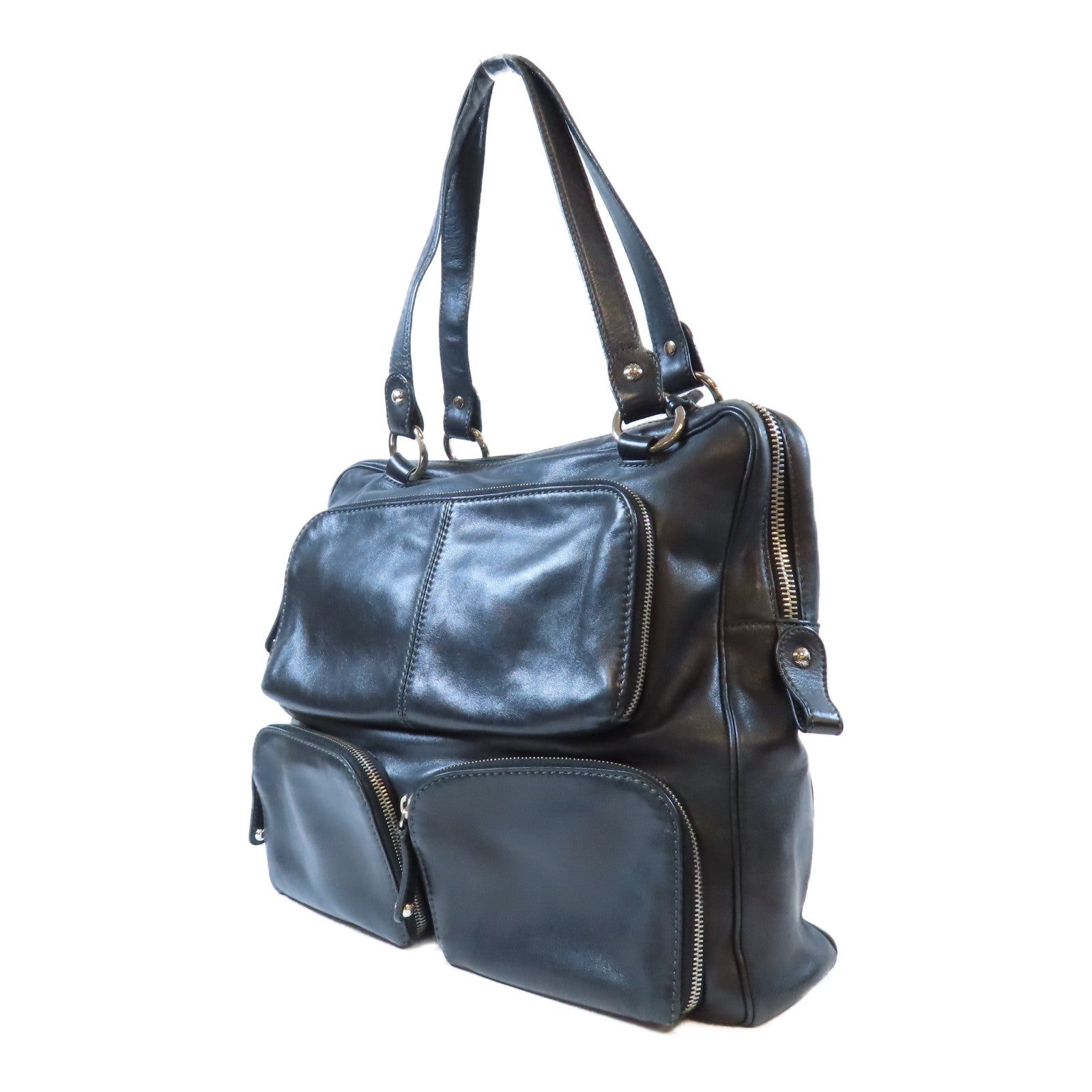 TOD’S 牛皮皮革Shoulder Bag銀扣肩背袋黑色