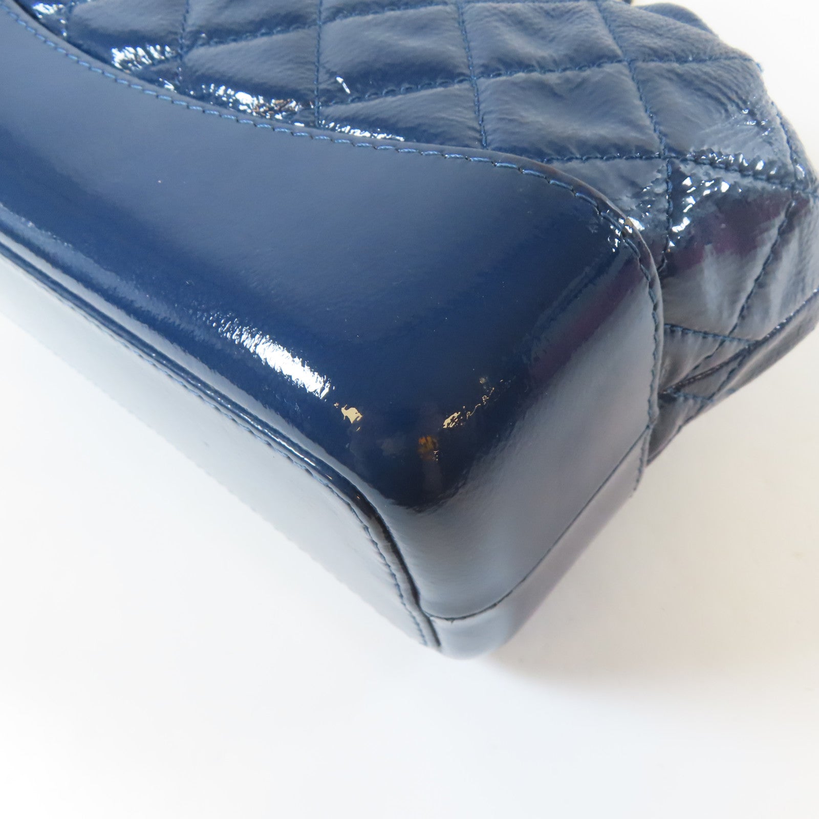 CHANEL 菱格牛皮皮革Gabrielle Backpack金扣/銀扣鏈帶背包藍色