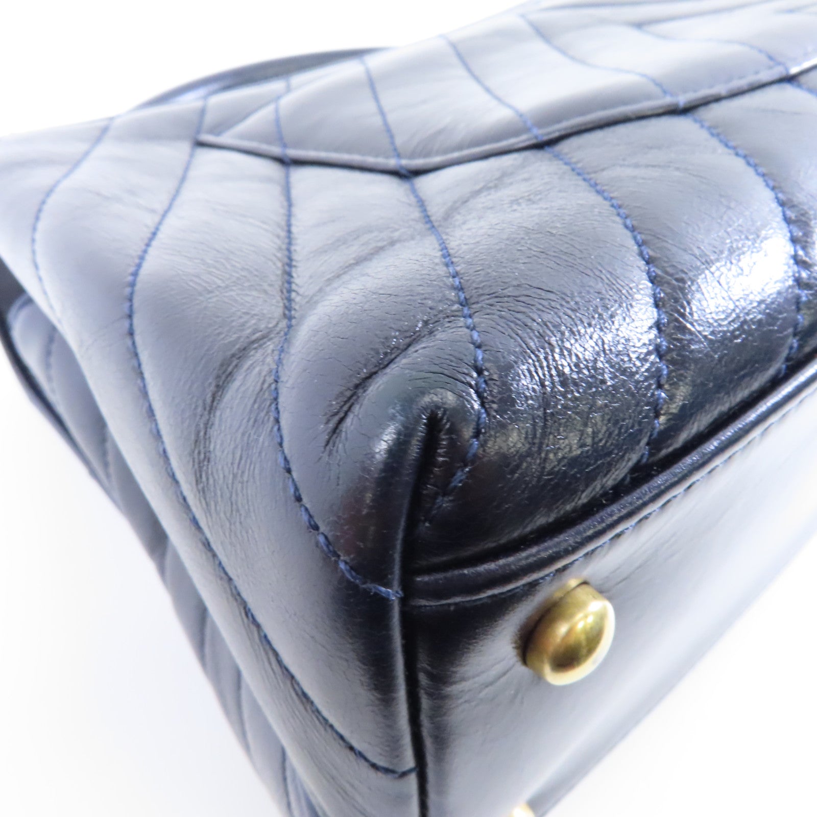 CHANEL 牛皮皮革CoCo Handle Midium金扣手挽肩背兩用袋藍色