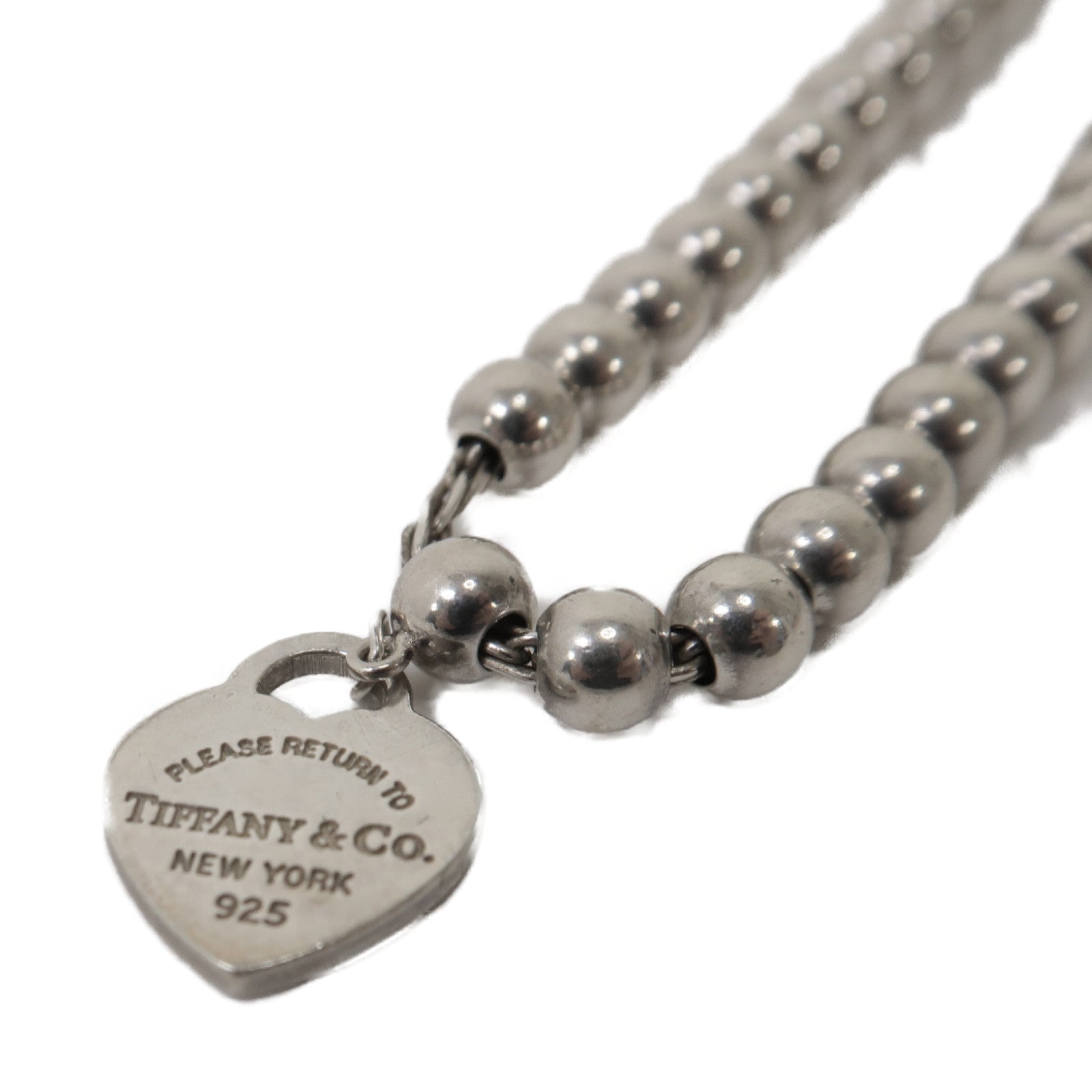 TIFFANY＆CO 925純銀Heart Tag Bead Bracelet銀扣手鏈銀色/藍色