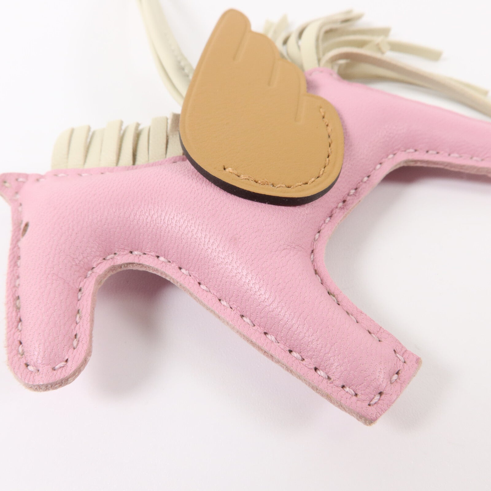 HERMES Milo皮革/Swift皮革Rodeo Pegase PM掛飾Mauve Sylvestre/Craie/Chai
