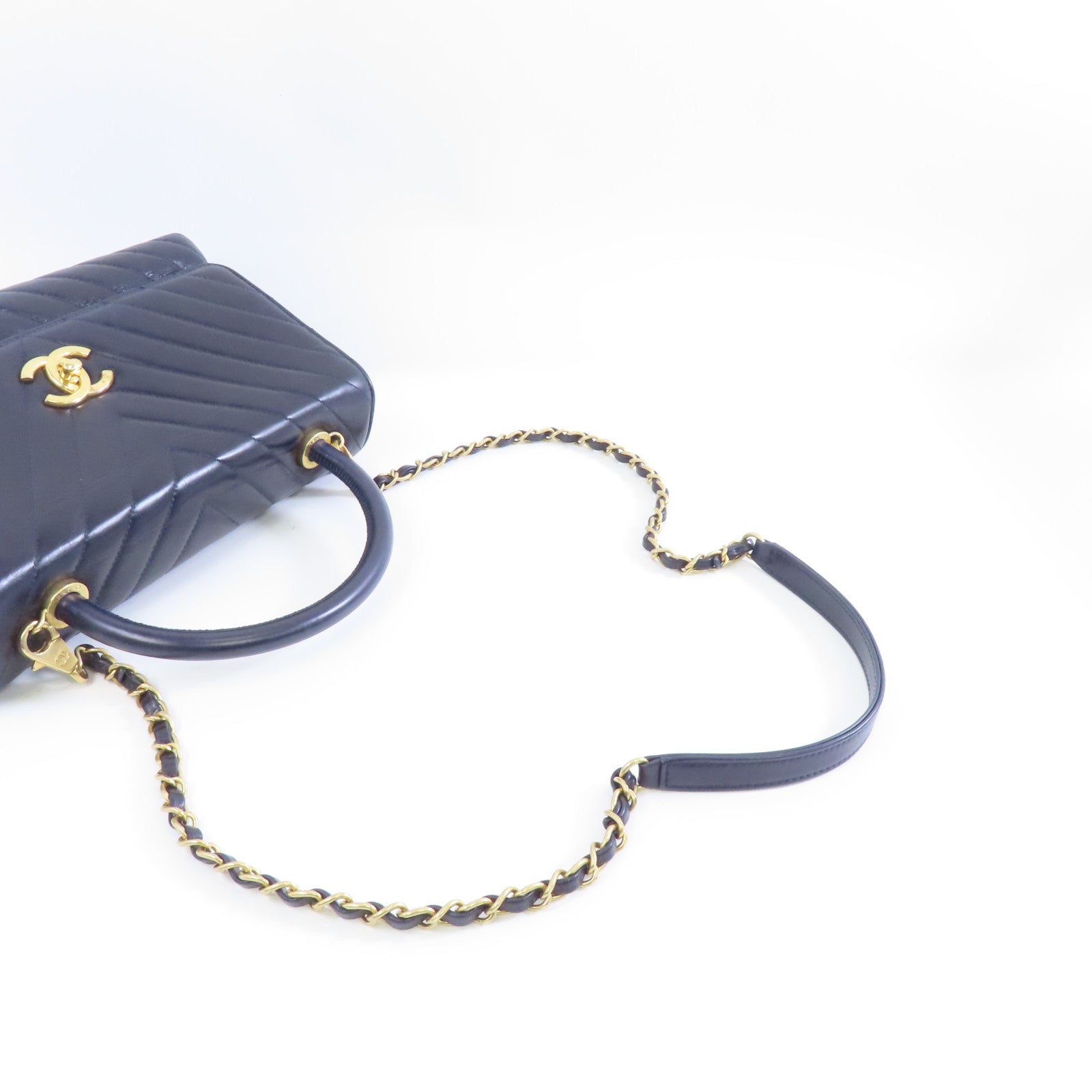 CHANEL 牛皮皮革CoCo Handle Midium金扣手挽肩背兩用袋藍色