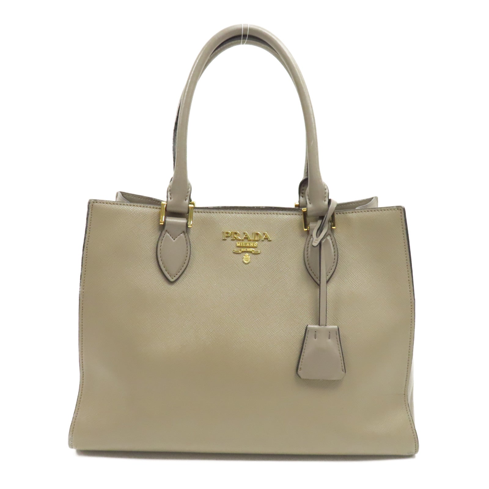 PRADA 牛皮皮革Saffiano Leather Lux Convertible Tote Bag金扣肩背袋灰色