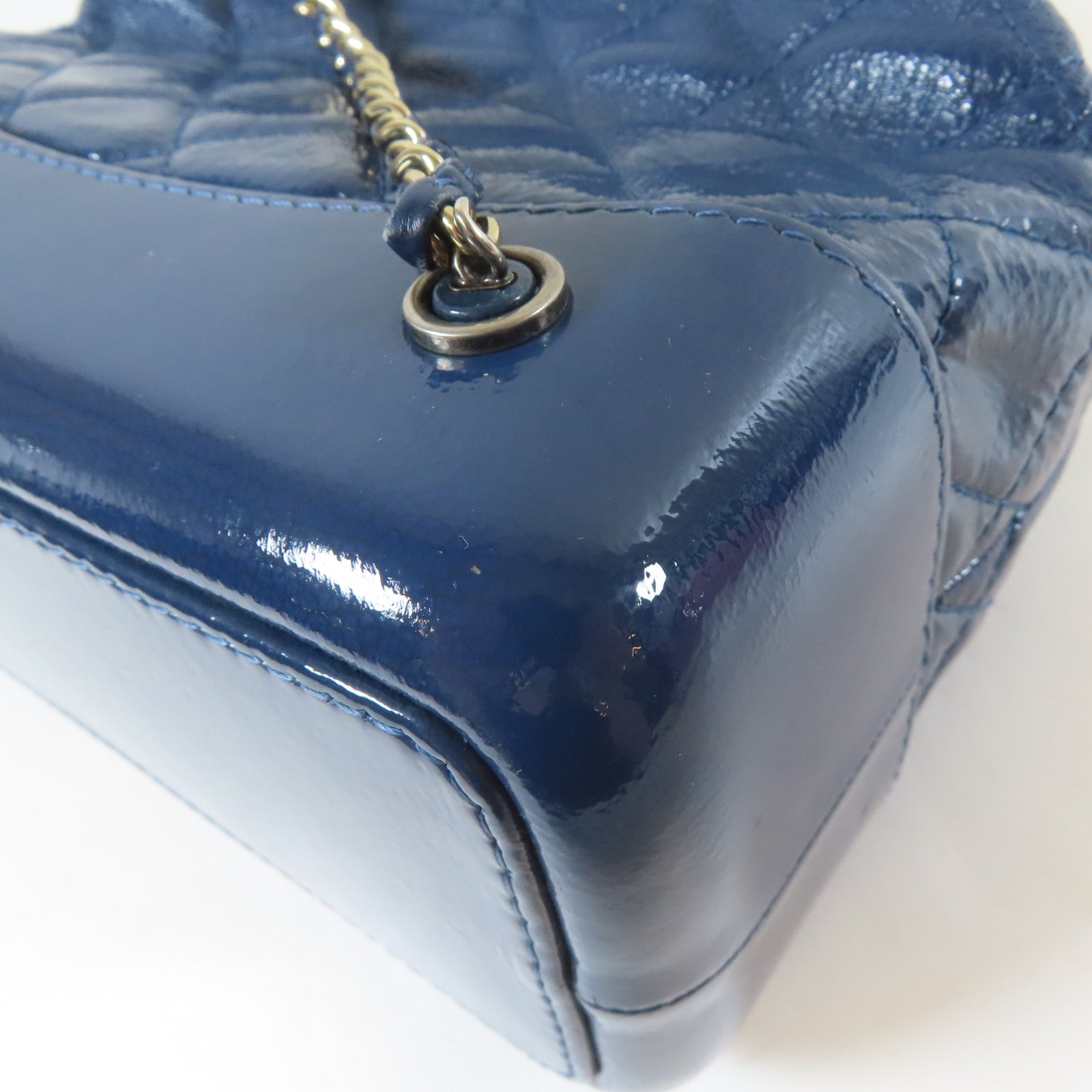 CHANEL 菱格牛皮皮革Gabrielle Backpack金扣/銀扣鏈帶背包藍色