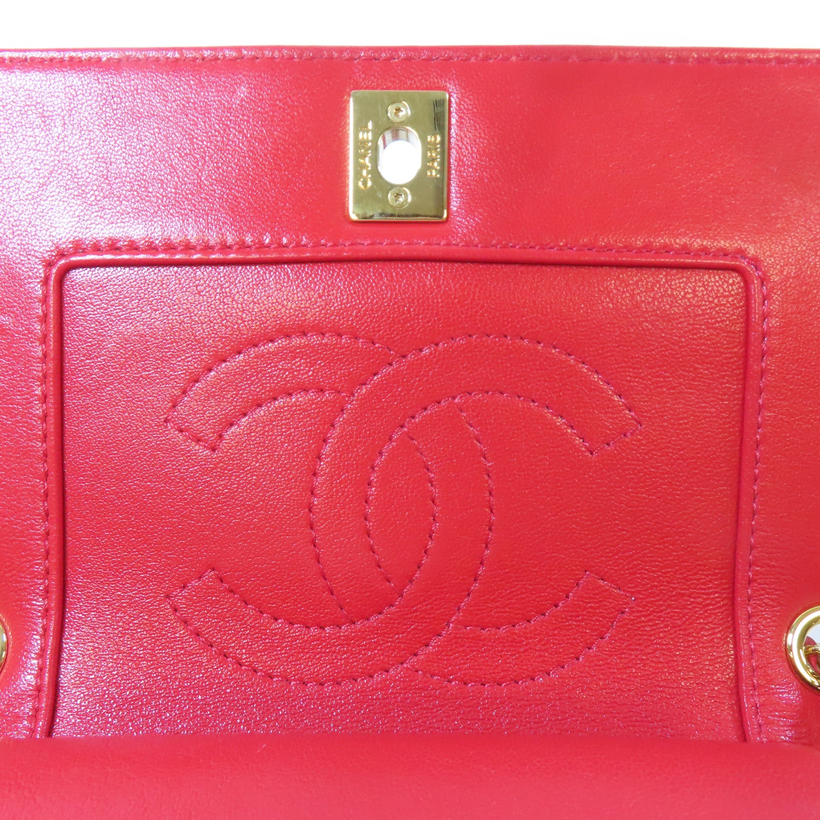 CHANEL 【激減優惠】菱格牛皮皮革Chain Shoulder金扣肩背袋紅色