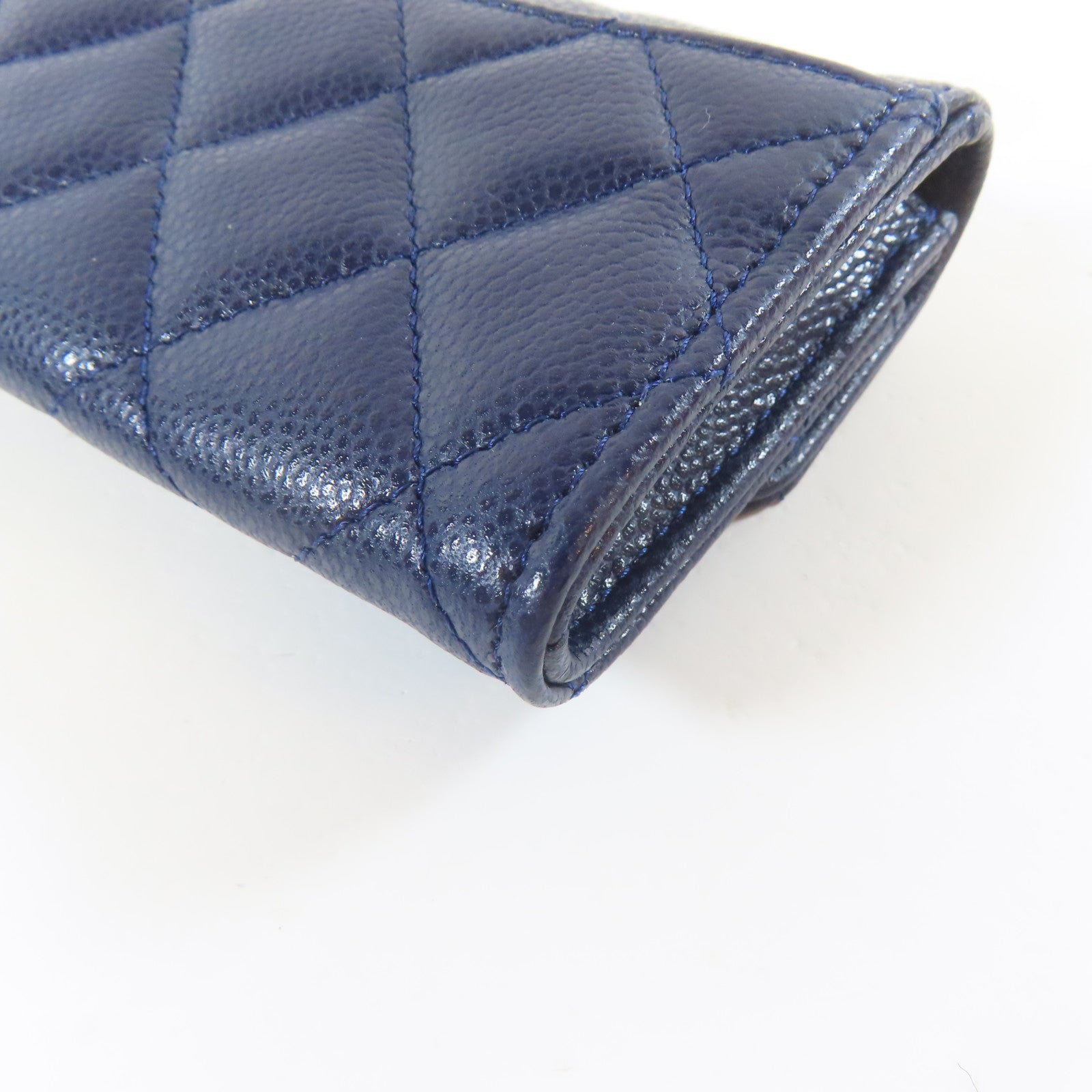 CHANEL 菱格Caviar皮革Card Case銀扣藍色