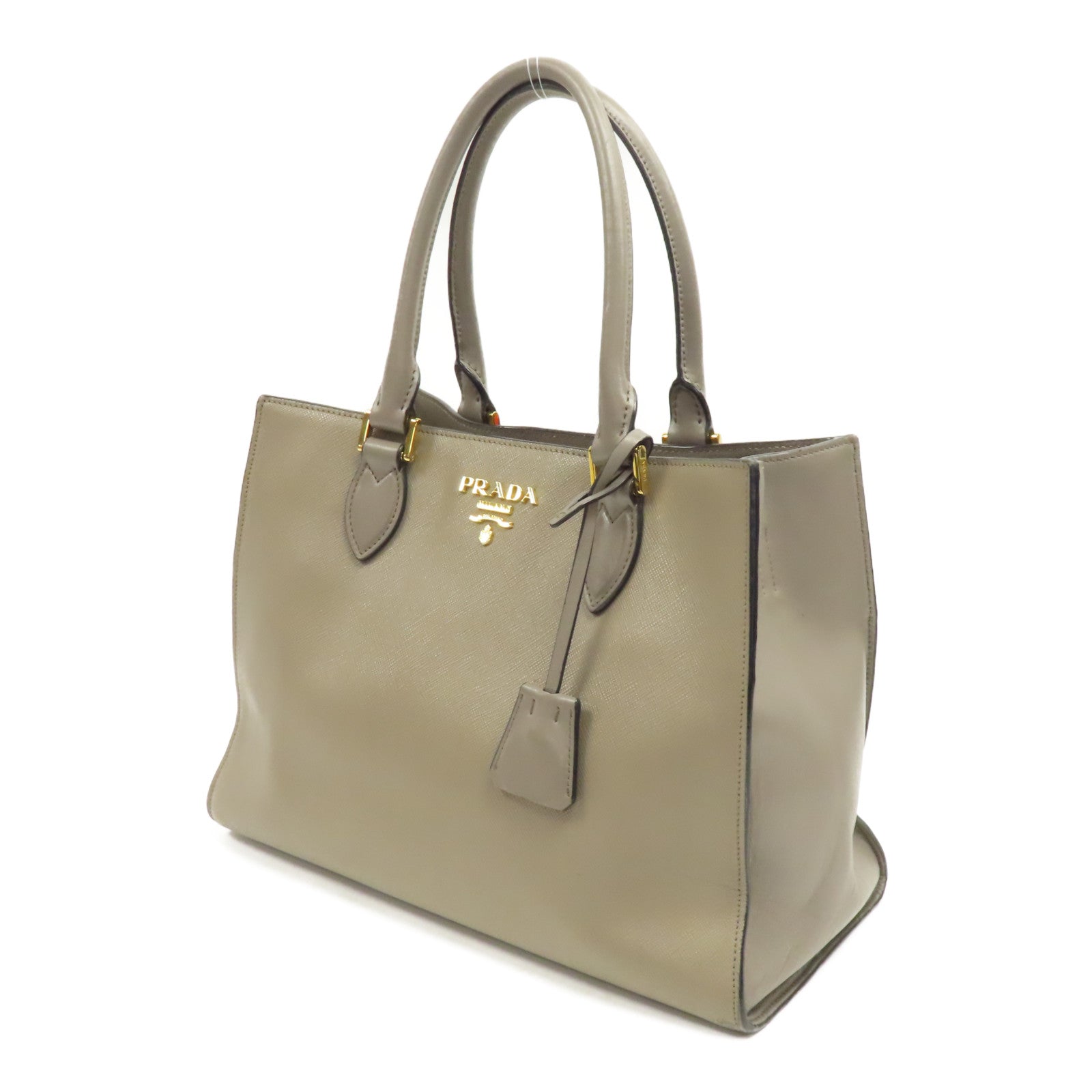 PRADA 牛皮皮革Saffiano Leather Lux Convertible Tote Bag金扣肩背袋灰色