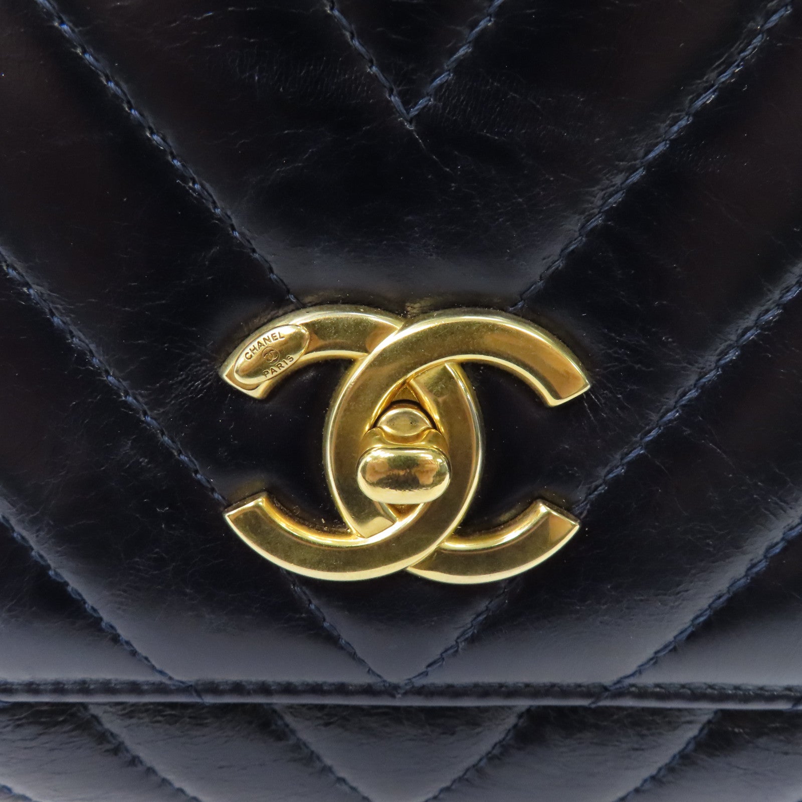 CHANEL 牛皮皮革CoCo Handle Midium金扣手挽肩背兩用袋藍色