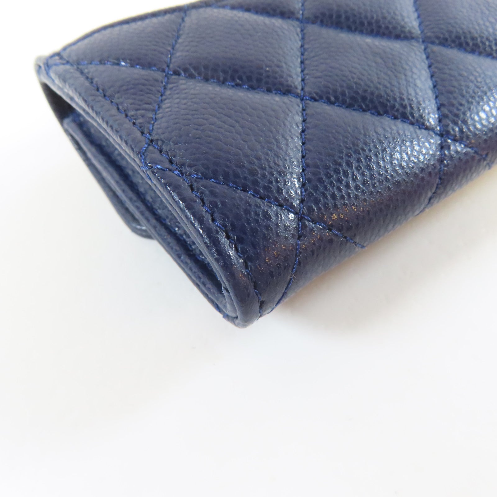 CHANEL 菱格Caviar皮革Card Case銀扣藍色