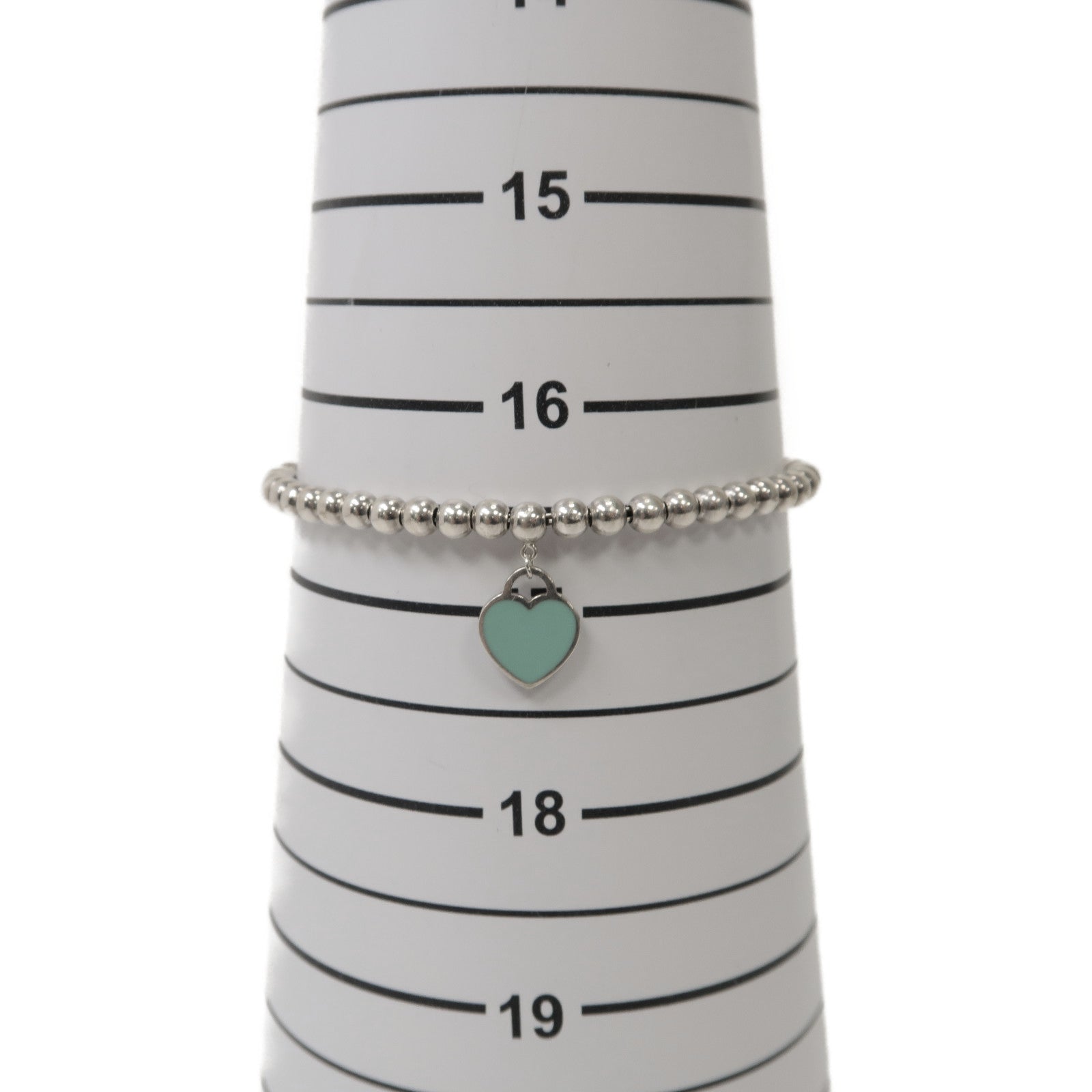 TIFFANY＆CO 925純銀Heart Tag Bead Bracelet銀扣手鏈銀色/藍色