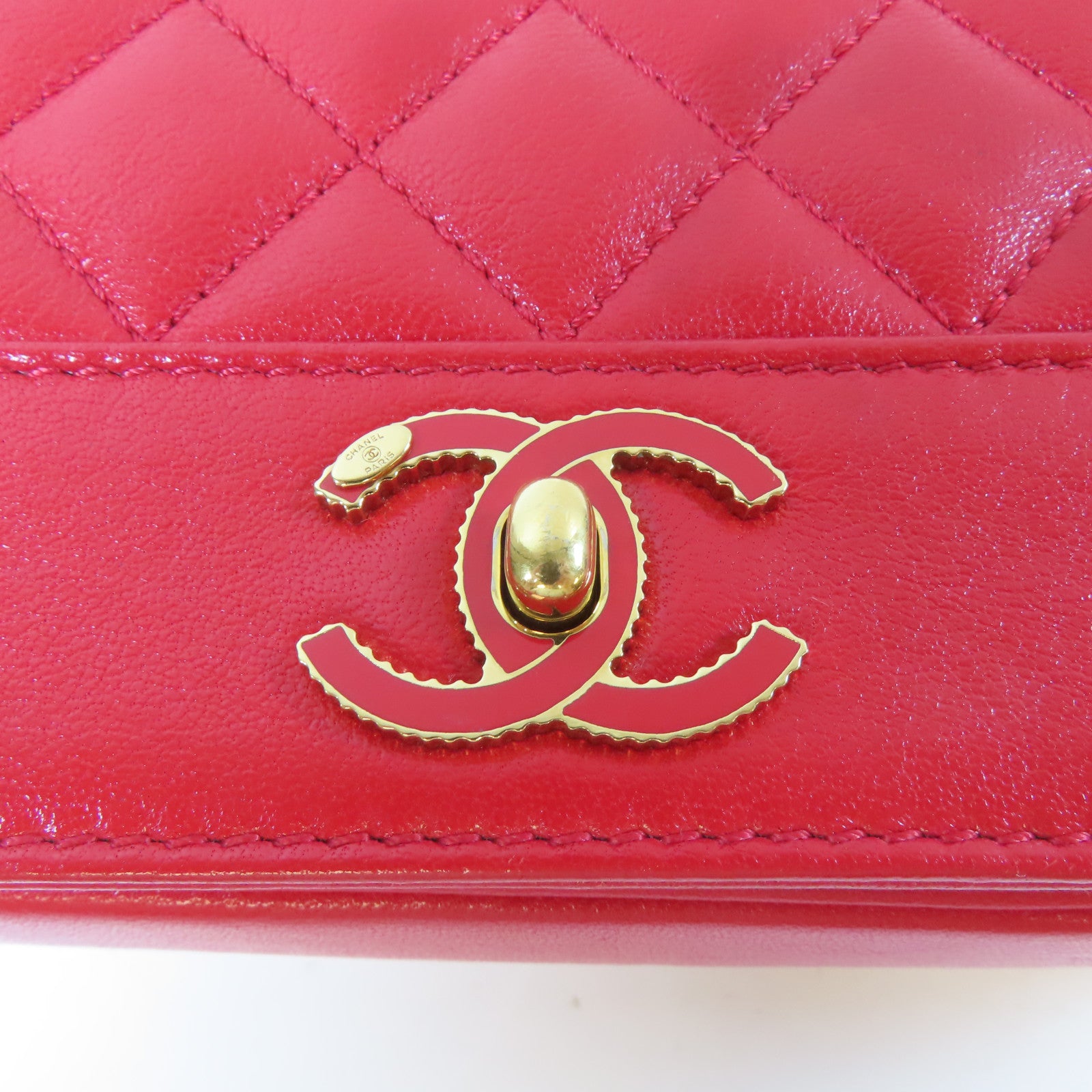CHANEL 【激減優惠】菱格牛皮皮革Chain Shoulder金扣肩背袋紅色