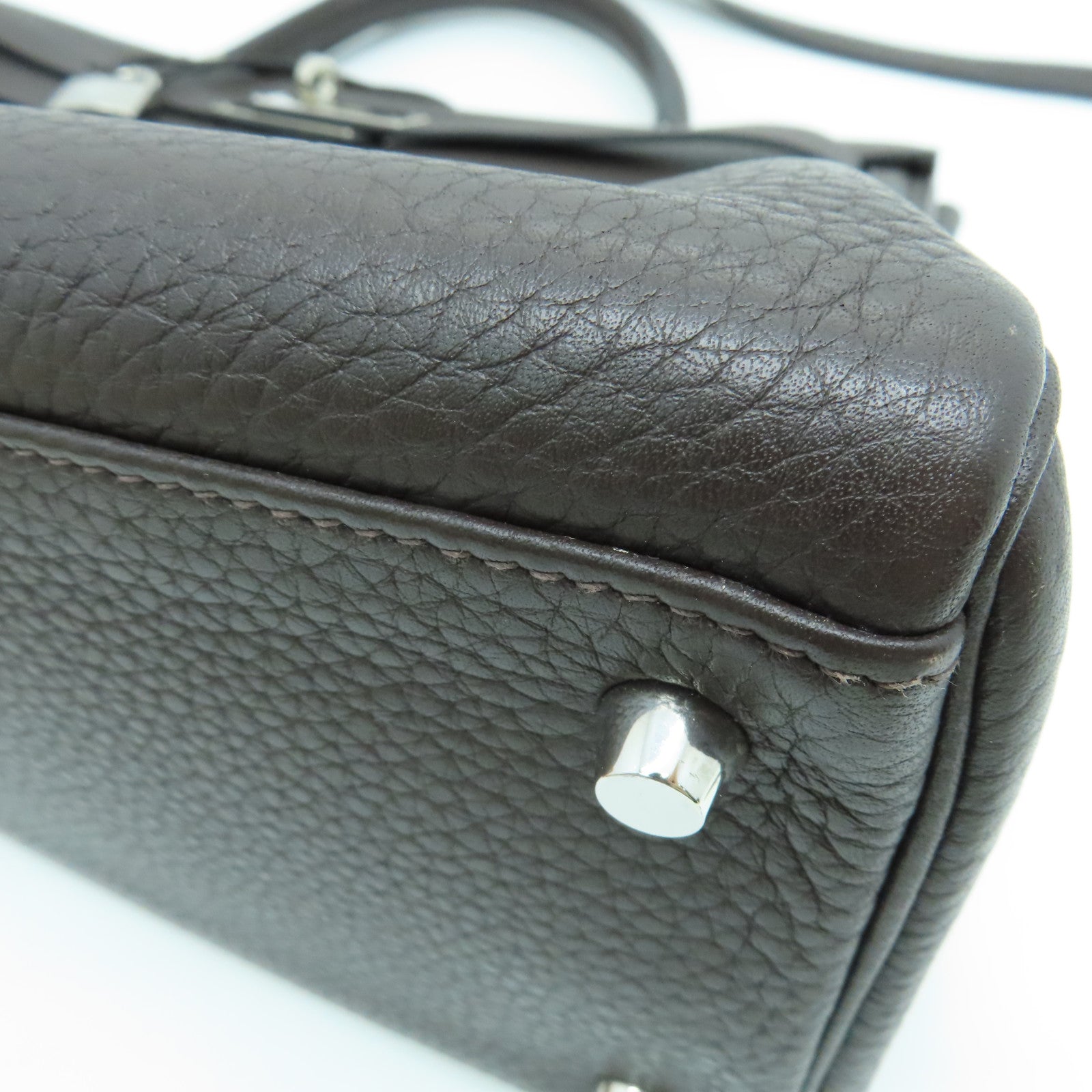 HERMES Clemence皮革Kelly35手挽肩背两用袋银扣啡色