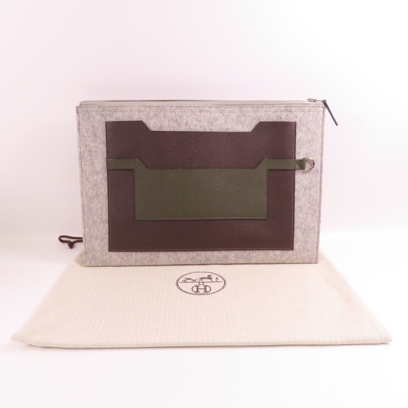 HERMES PHW Toodoo 37 Clutch bag Wool/Epsom Leather Ebene/Vert de Gris
