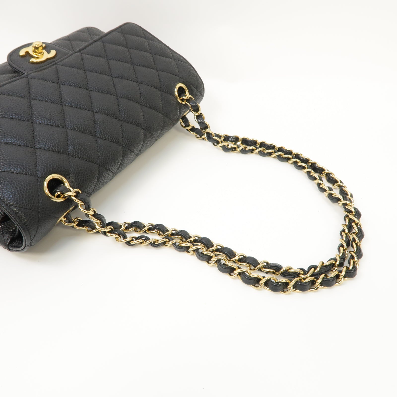 CHANEL 菱格Caviar皮革Classic 25 Chain Shoulder Bag金扣肩背袋黑色