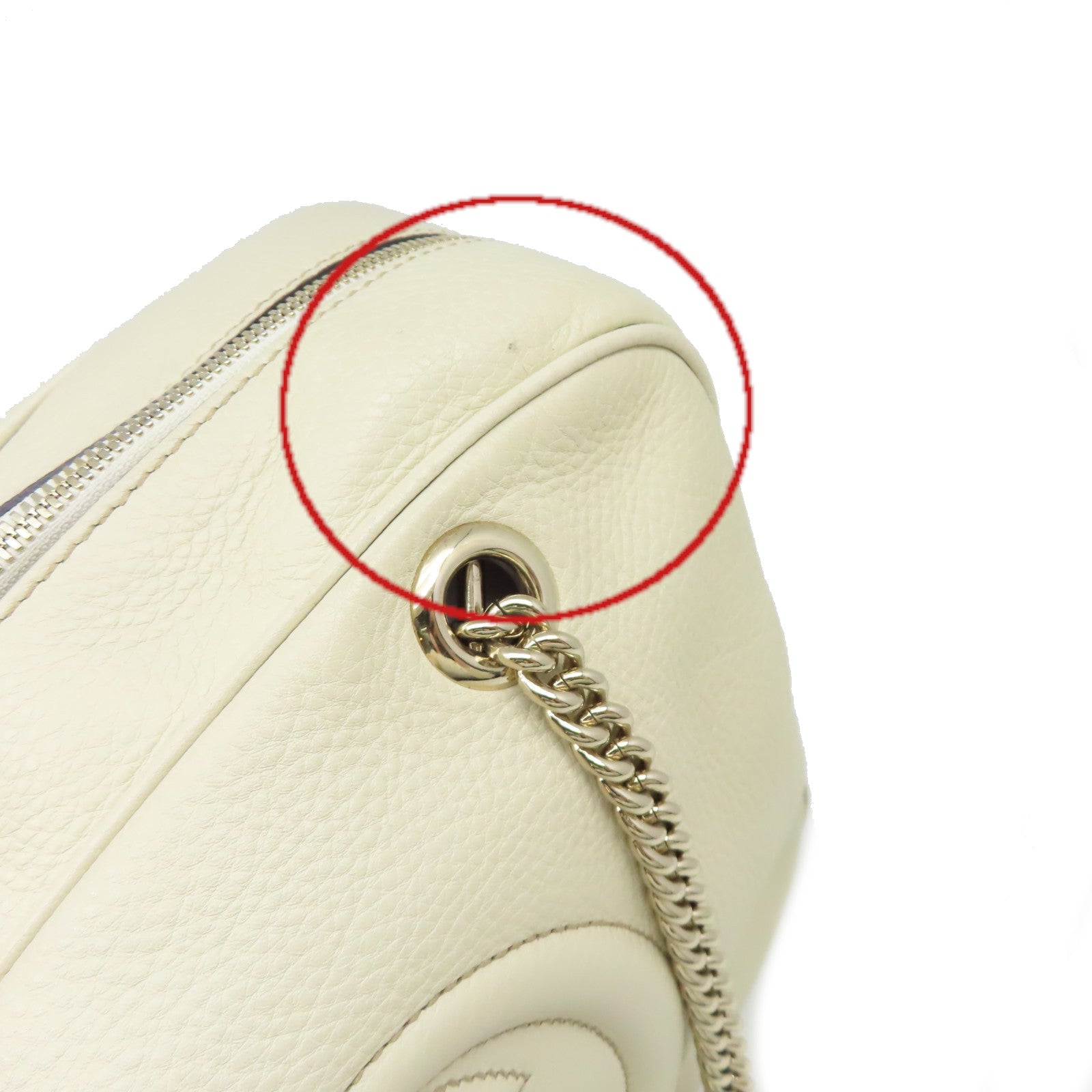 GUCCI 【激減優惠】牛皮皮革Chain Shoulder Bag金扣鏈帶肩背袋米白色
