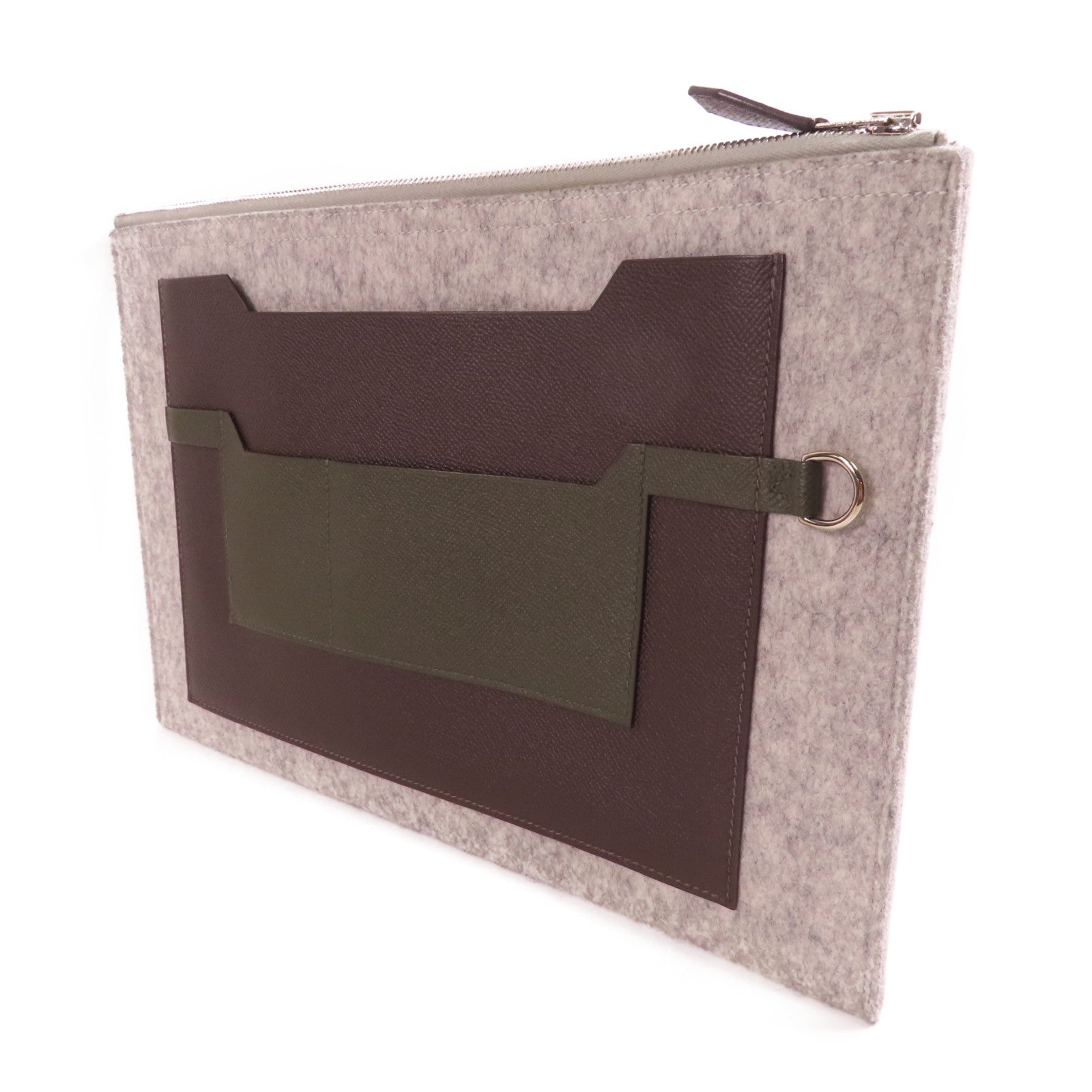 HERMES PHW Toodoo 37 Clutch bag Wool/Epsom Leather Ebene/Vert de Gris