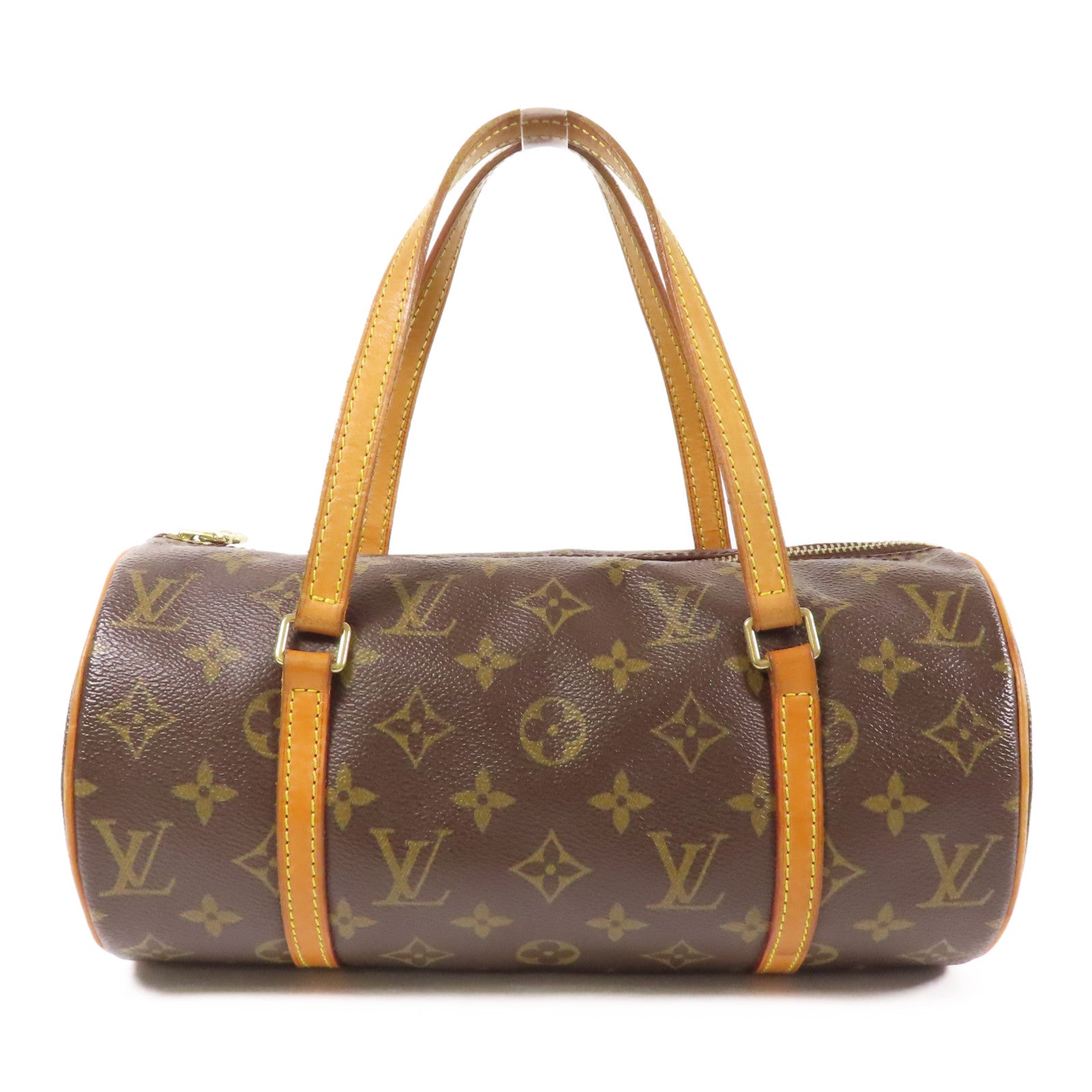 LOUIS VUITTON Monogram Papillon PM金扣手挽袋棕色