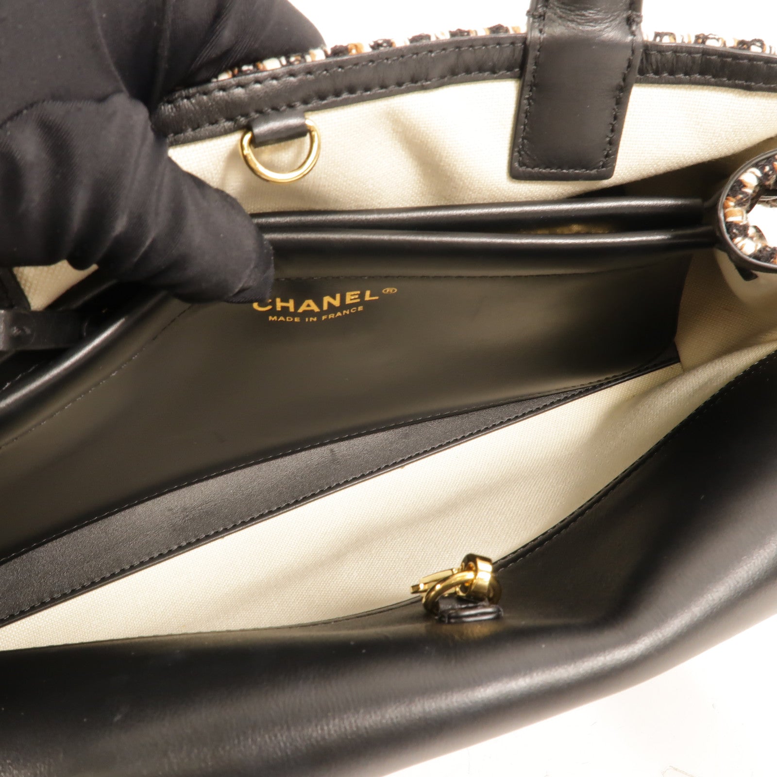 CHANEL Tweed/牛皮皮革Small Shopping Bag肩背袋