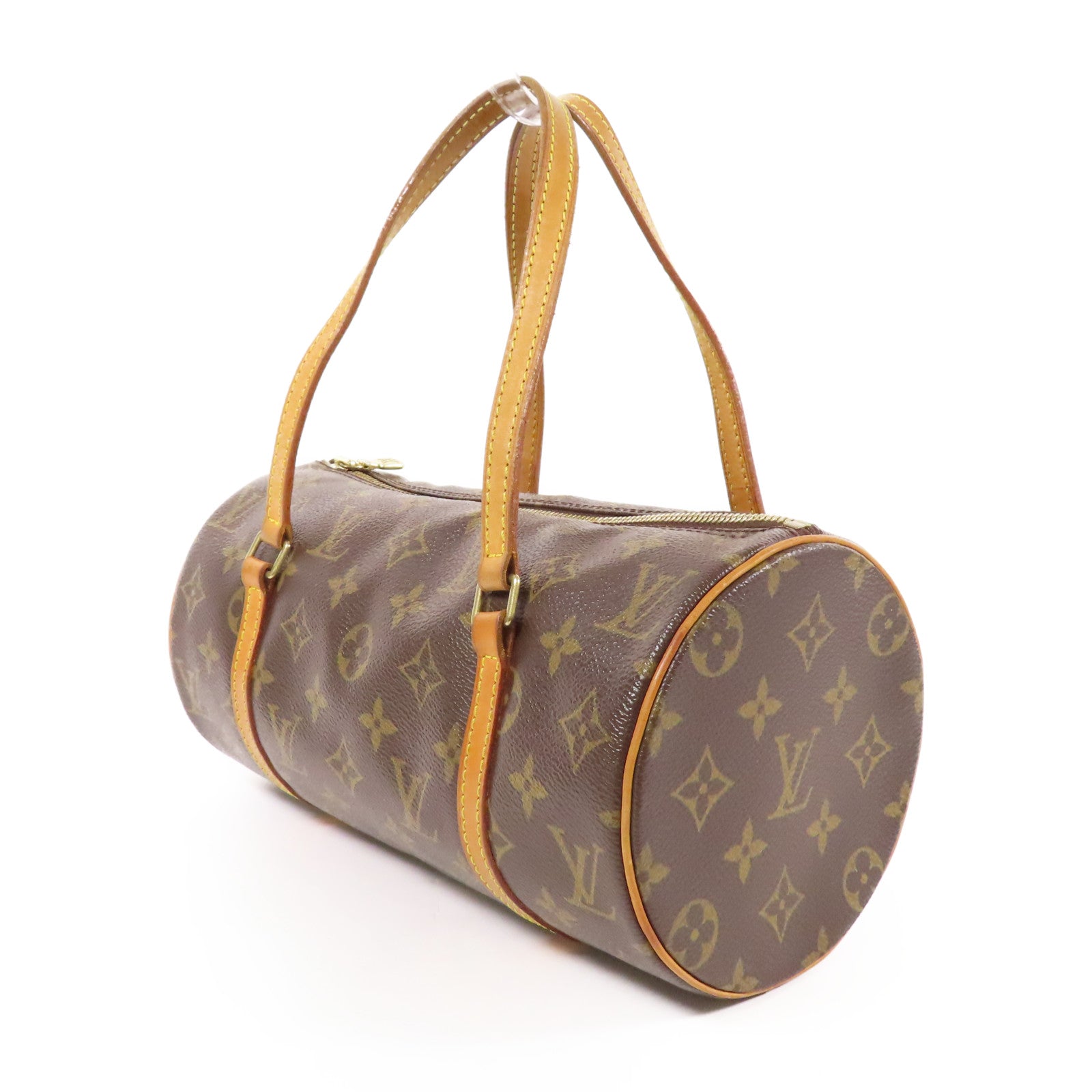 LOUIS VUITTON Monogram Papillon PM金扣手挽袋棕色