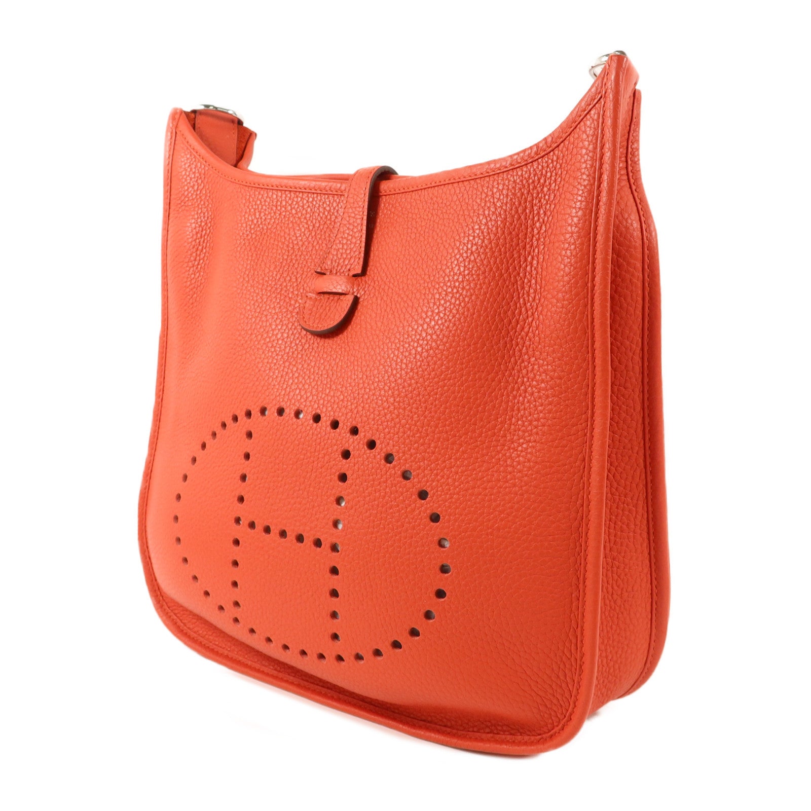 HERMES Clemence皮革Evelyne PM肩背袋Rouge Tomate