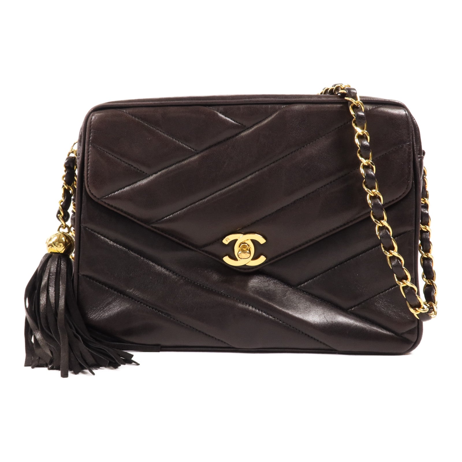 CHANEL 羊皮皮革Vintage Chain Shoulder金扣鏈帶肩背袋
