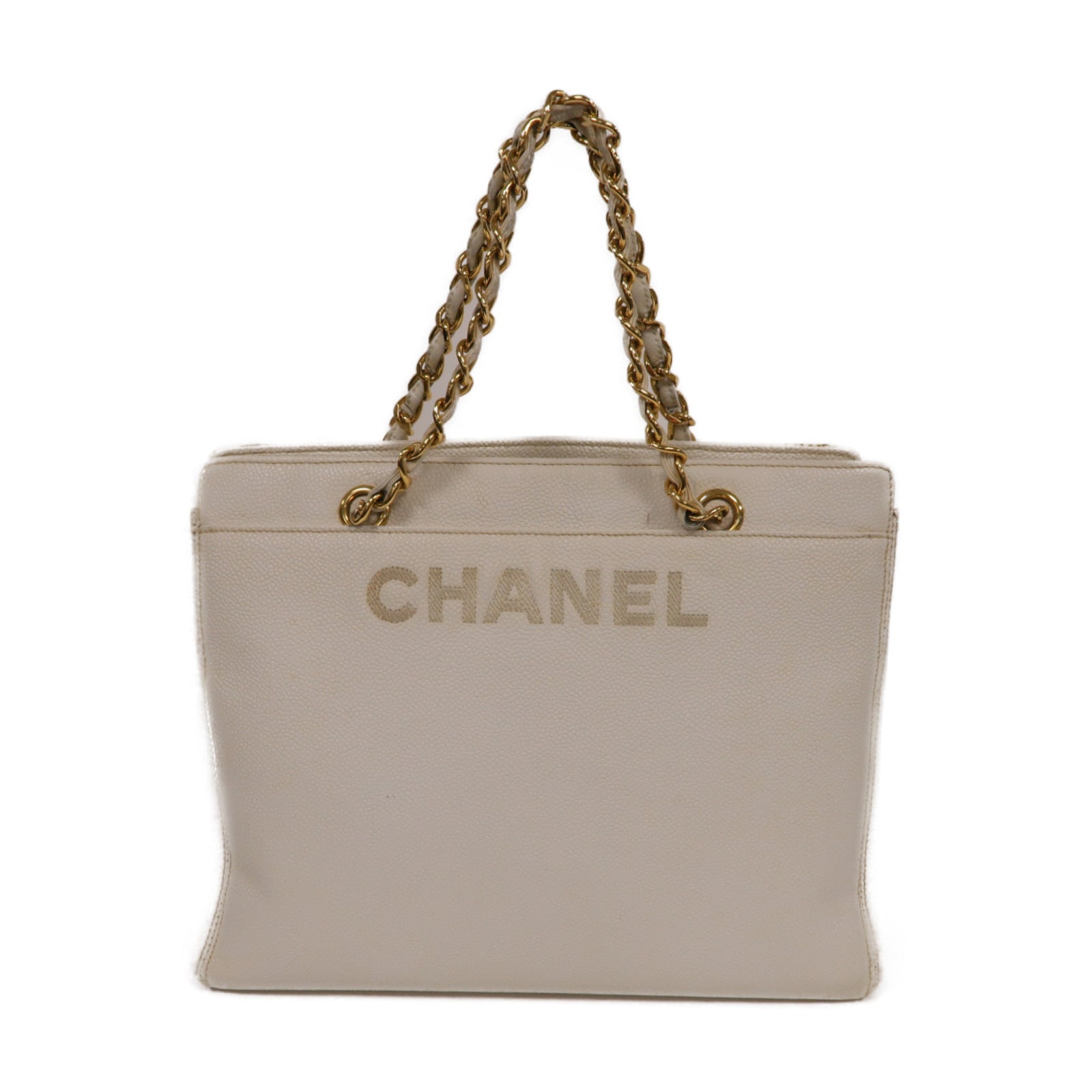 CHANEL **【激減優惠】Caviar皮革Handbag金扣手挽袋白色