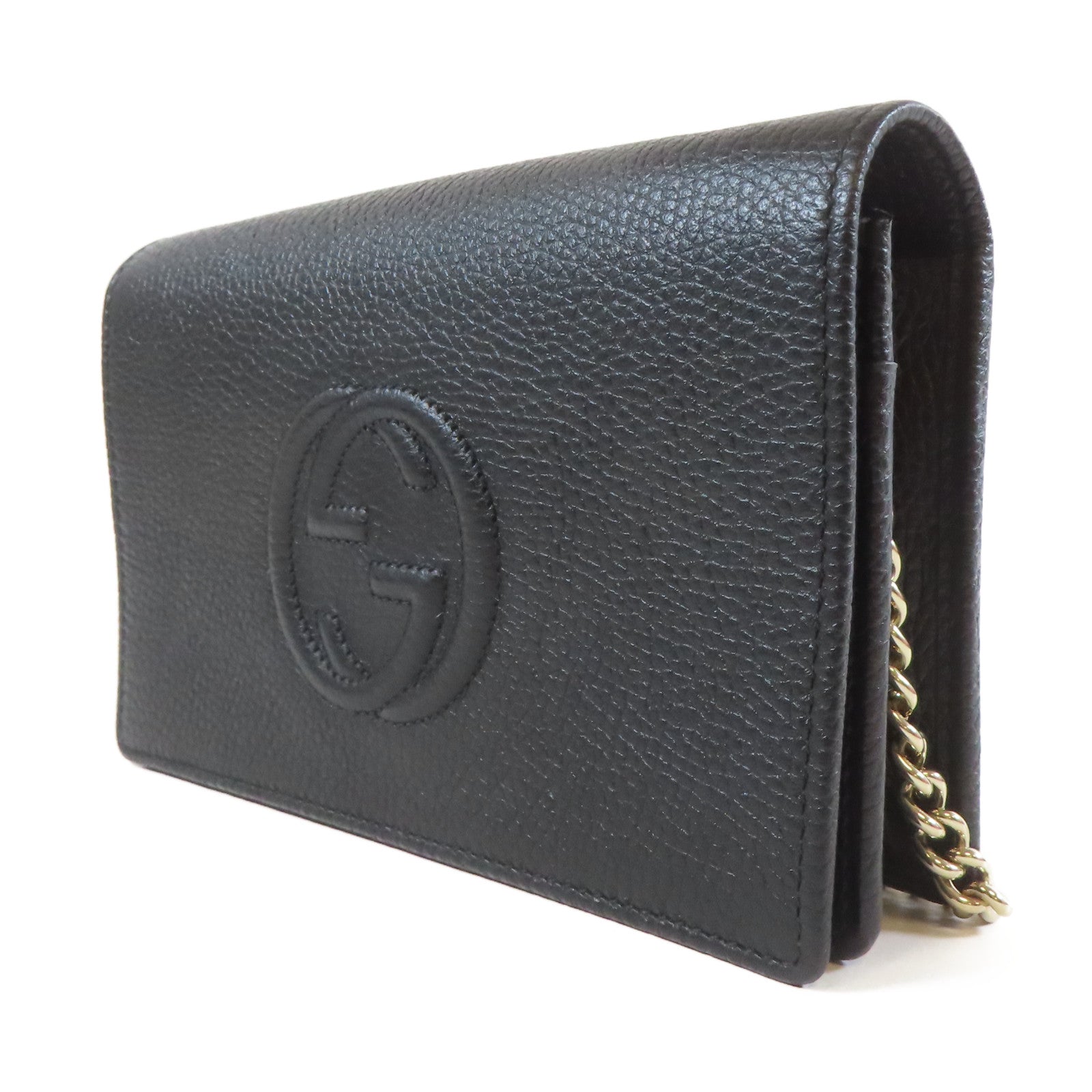 GUCCI 牛皮皮革Wallet Shoulder Bag金扣鏈帶肩背袋黑色