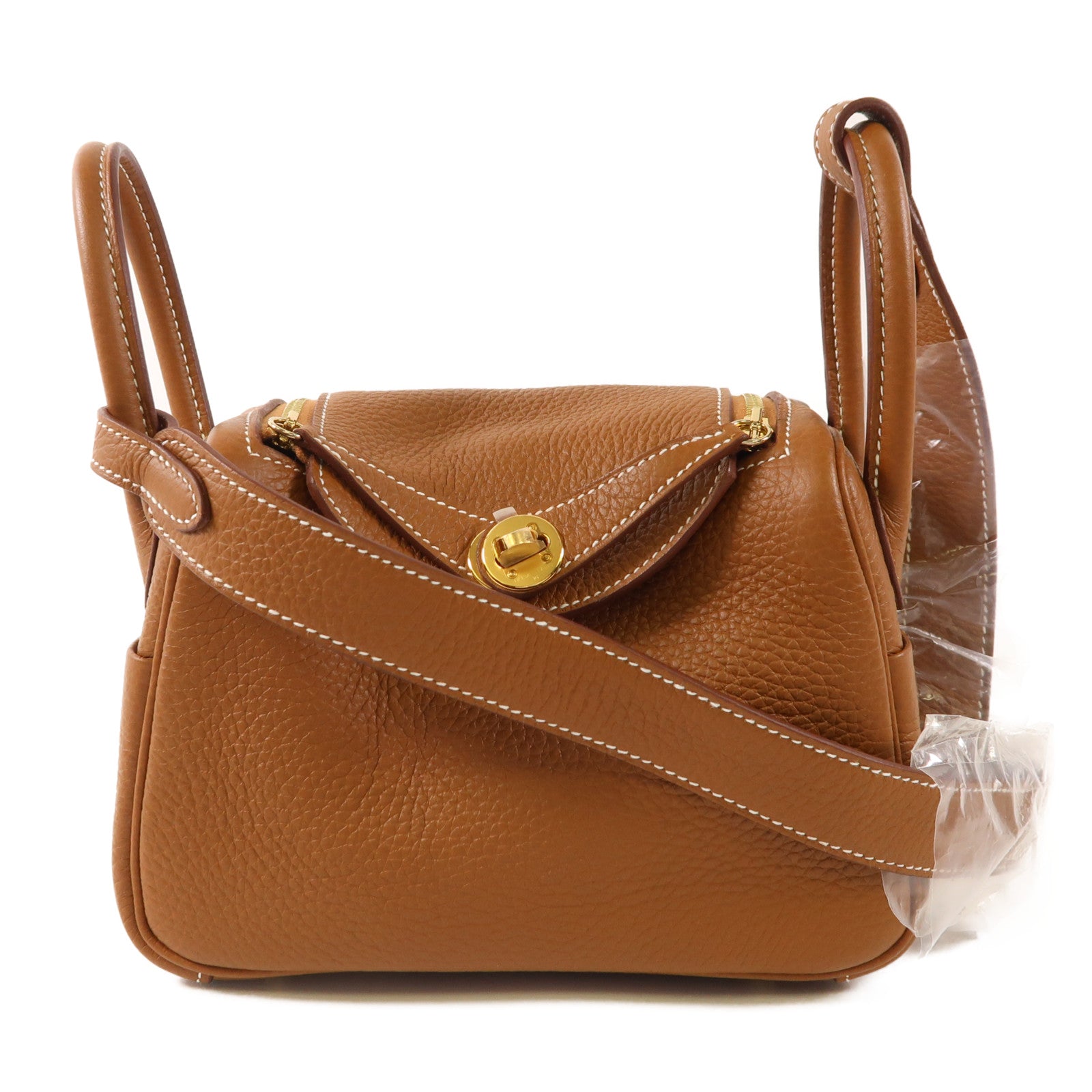 HERMES Clemence皮革Mini Lindy金扣手挽肩背兩用袋Gold