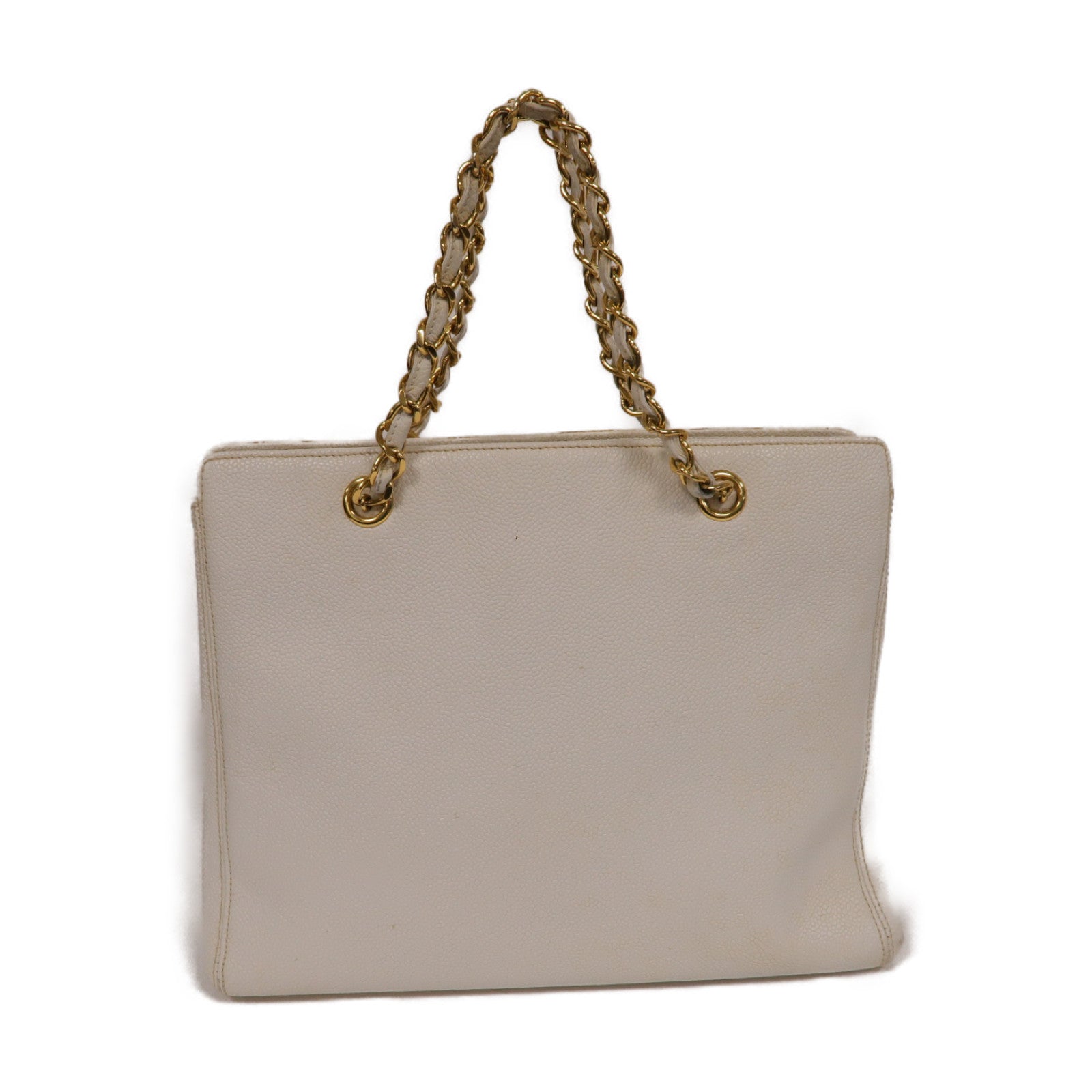 CHANEL **【激減優惠】Caviar皮革Handbag金扣手挽袋白色