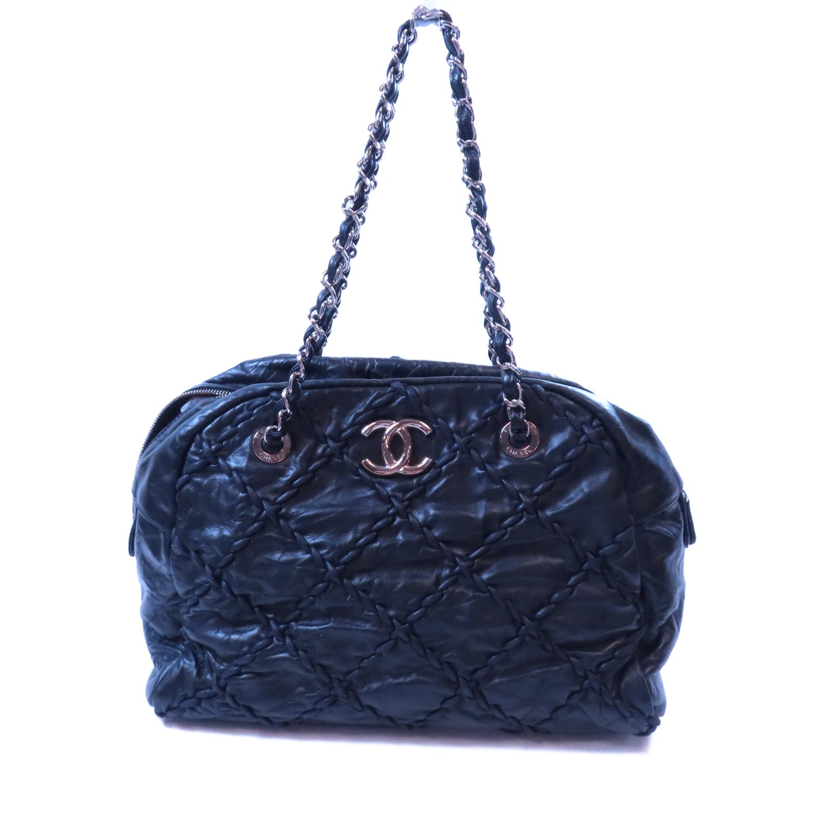 CHANEL 牛皮皮革Shoulder Bag金扣鏈帶肩背袋黑色