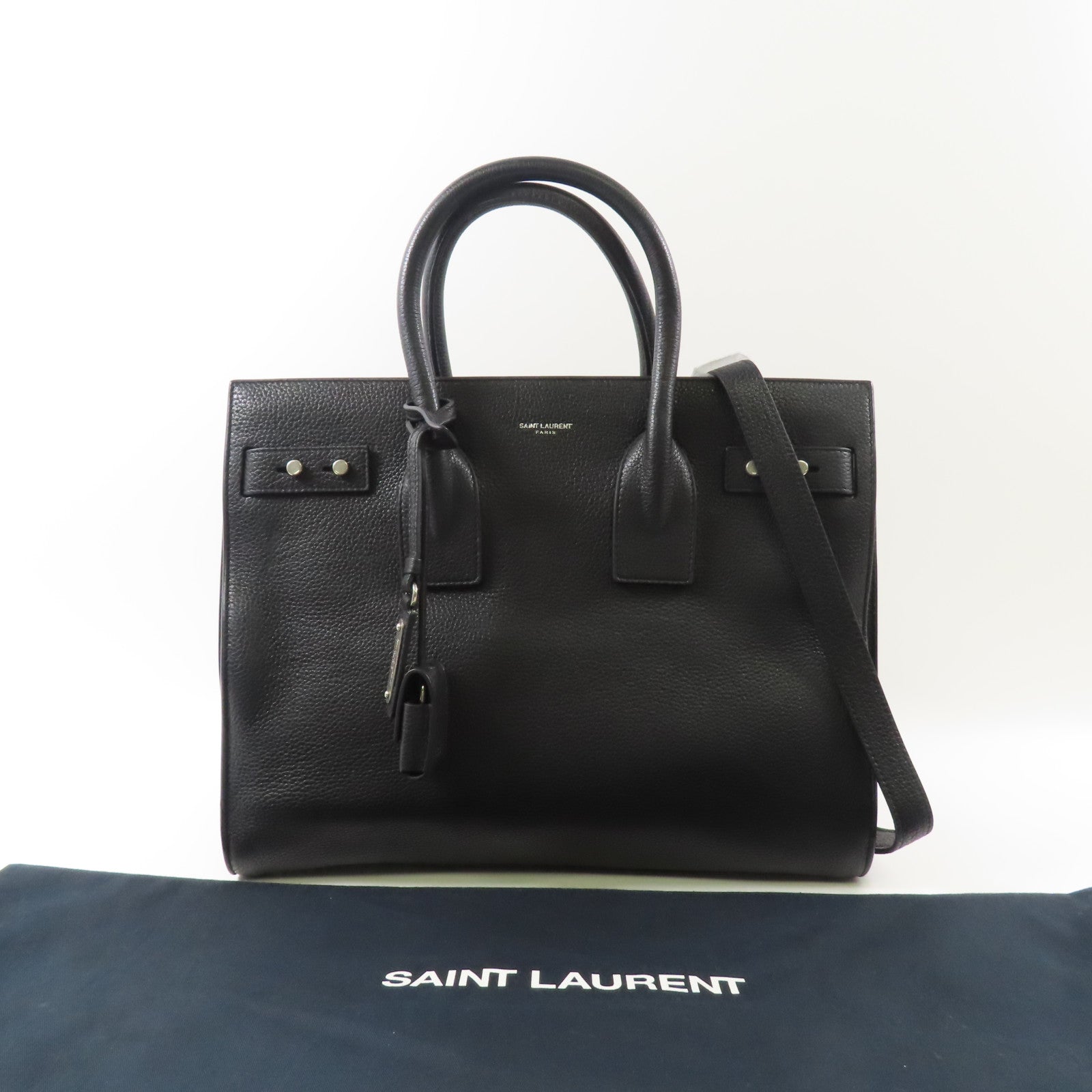 SAINT LAURENT 牛皮皮革Sac De Jour銀扣手挽肩背兩用袋